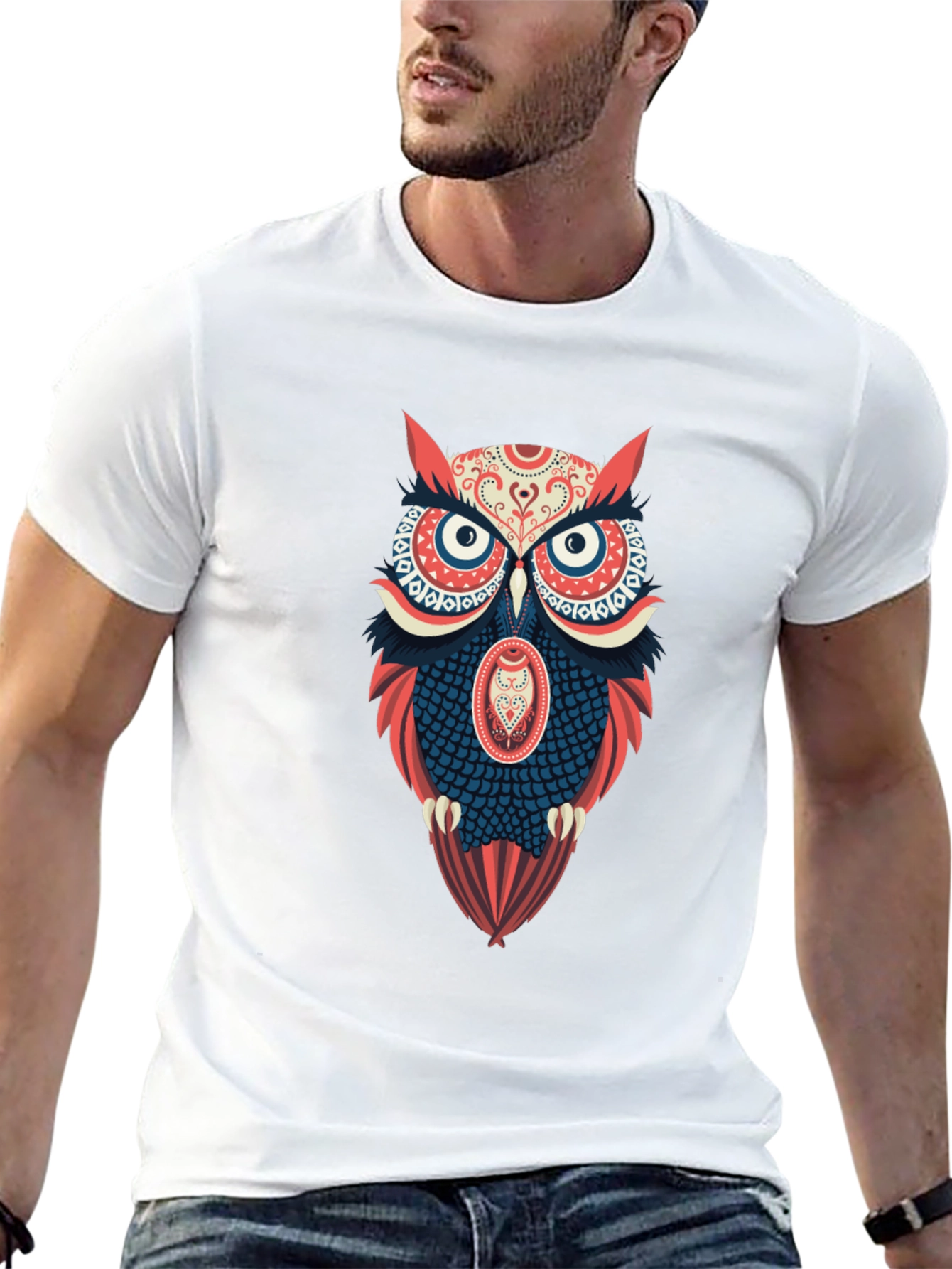 Black Owl Graphic Print Men's Black T-Shirt view 13