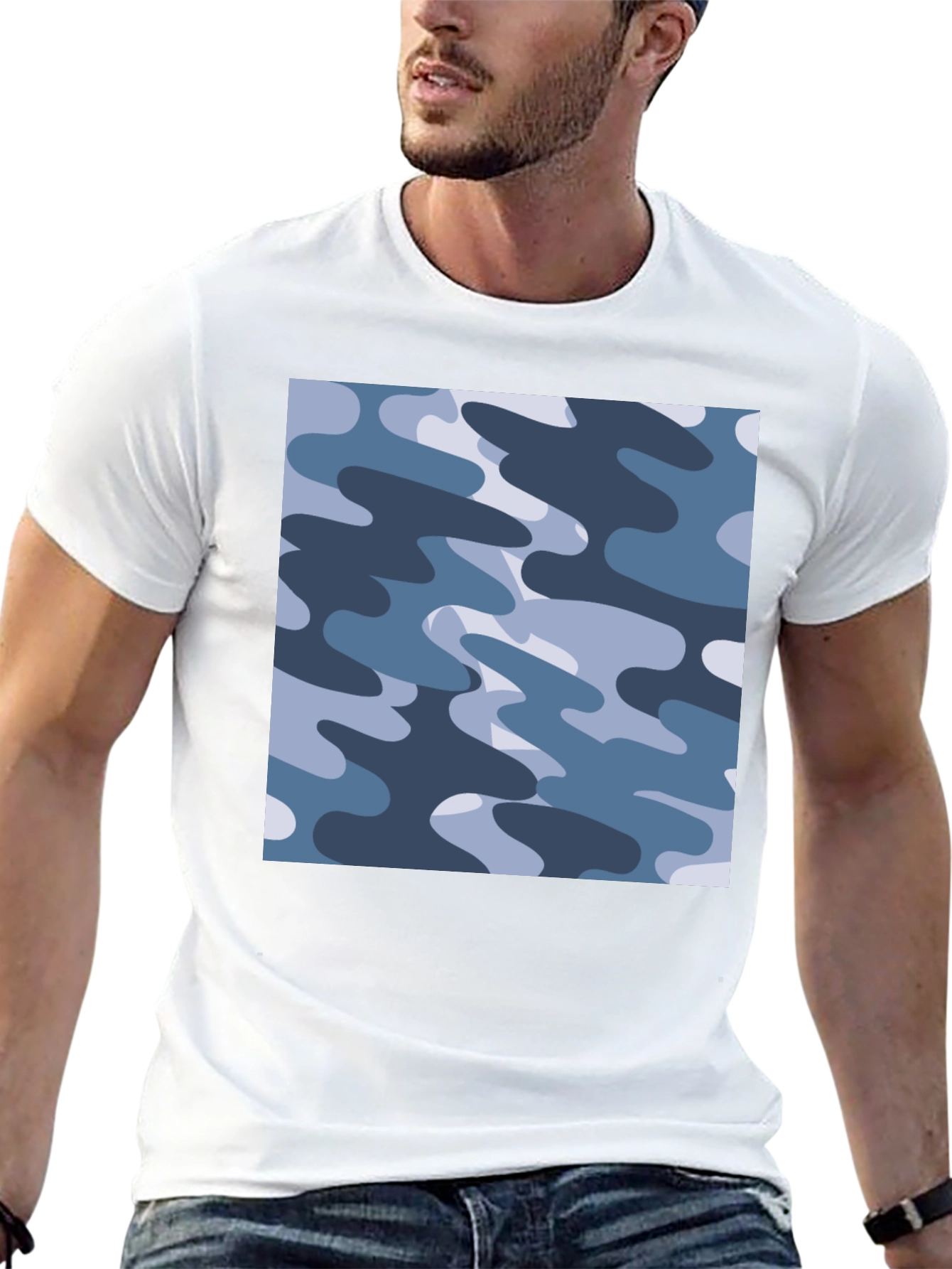 Black Men's Black Camouflage Print T-Shirt view 13