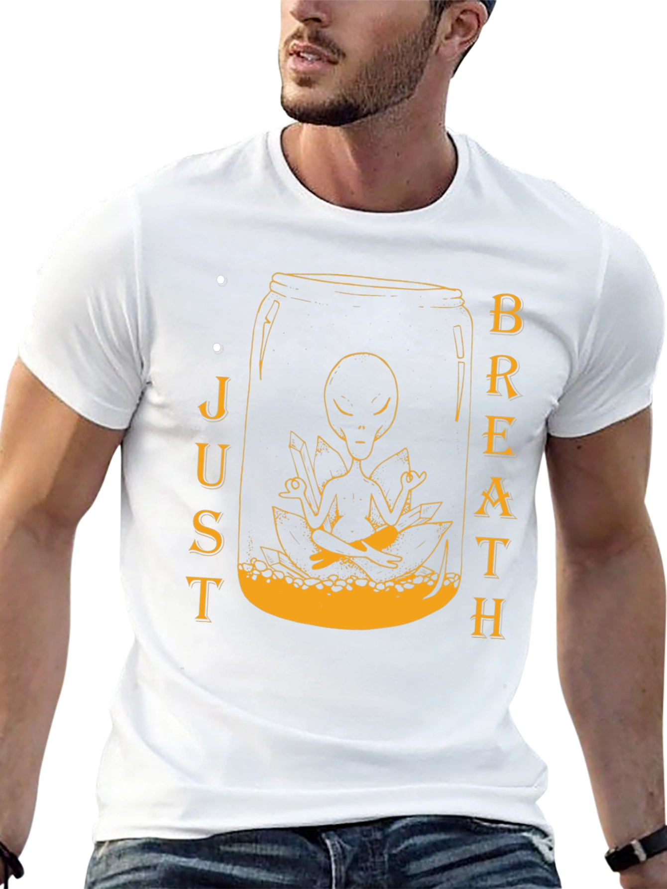 Black Alien Meditation Jar Graphic Tee - Just Breathe T-Shirt view 13
