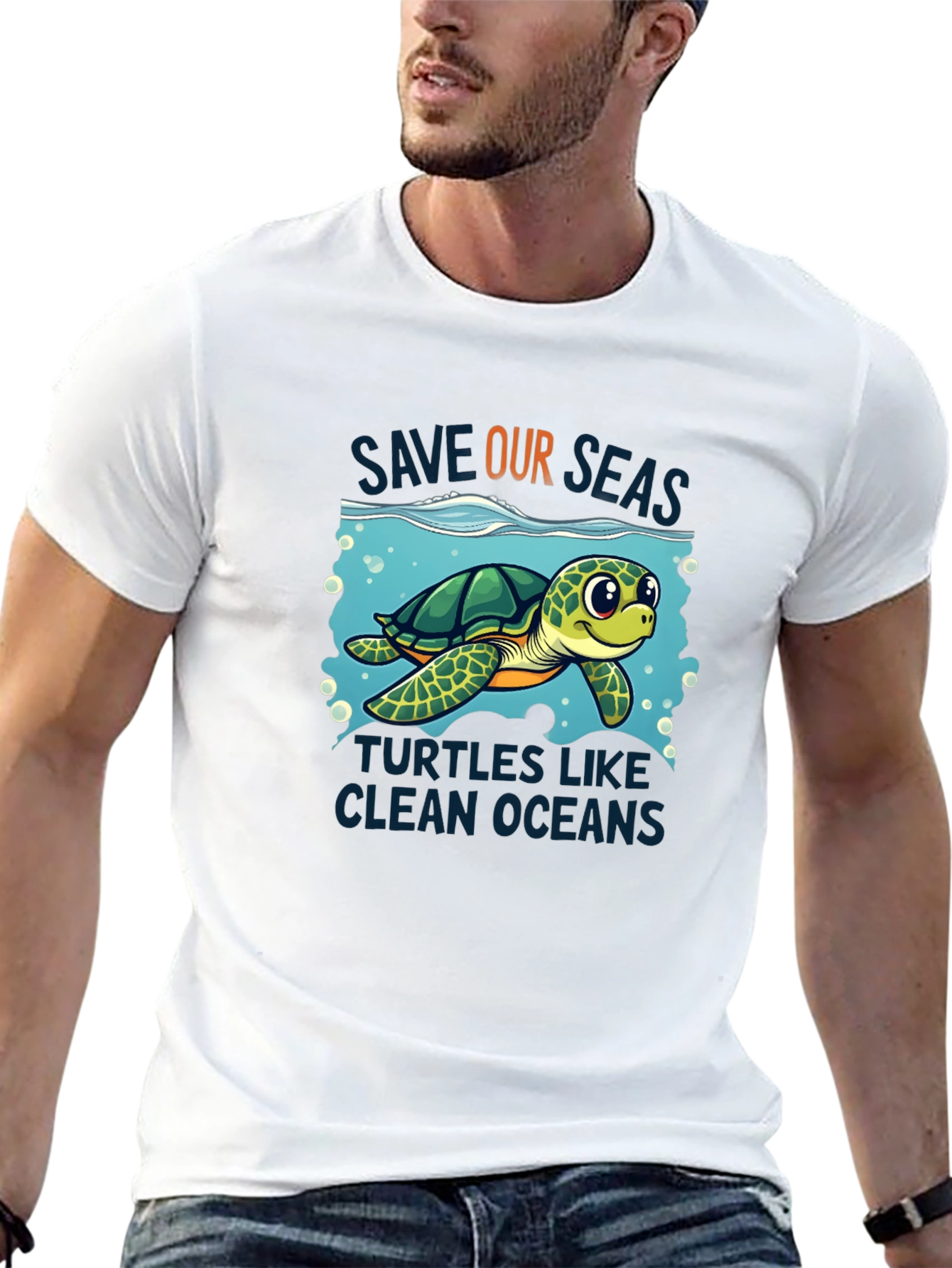 Black Save Our Seas Turtle Graphic Tee - Black view 13