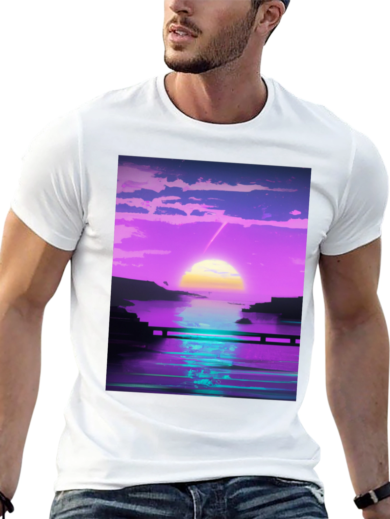 Black Vaporwave Sunset Graphic Tee - Retro Style view 13