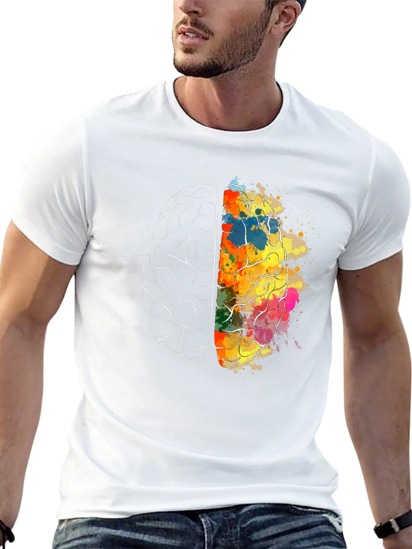 Black Brain Art Graphic T-Shirt - Creative Mind Tee view 13