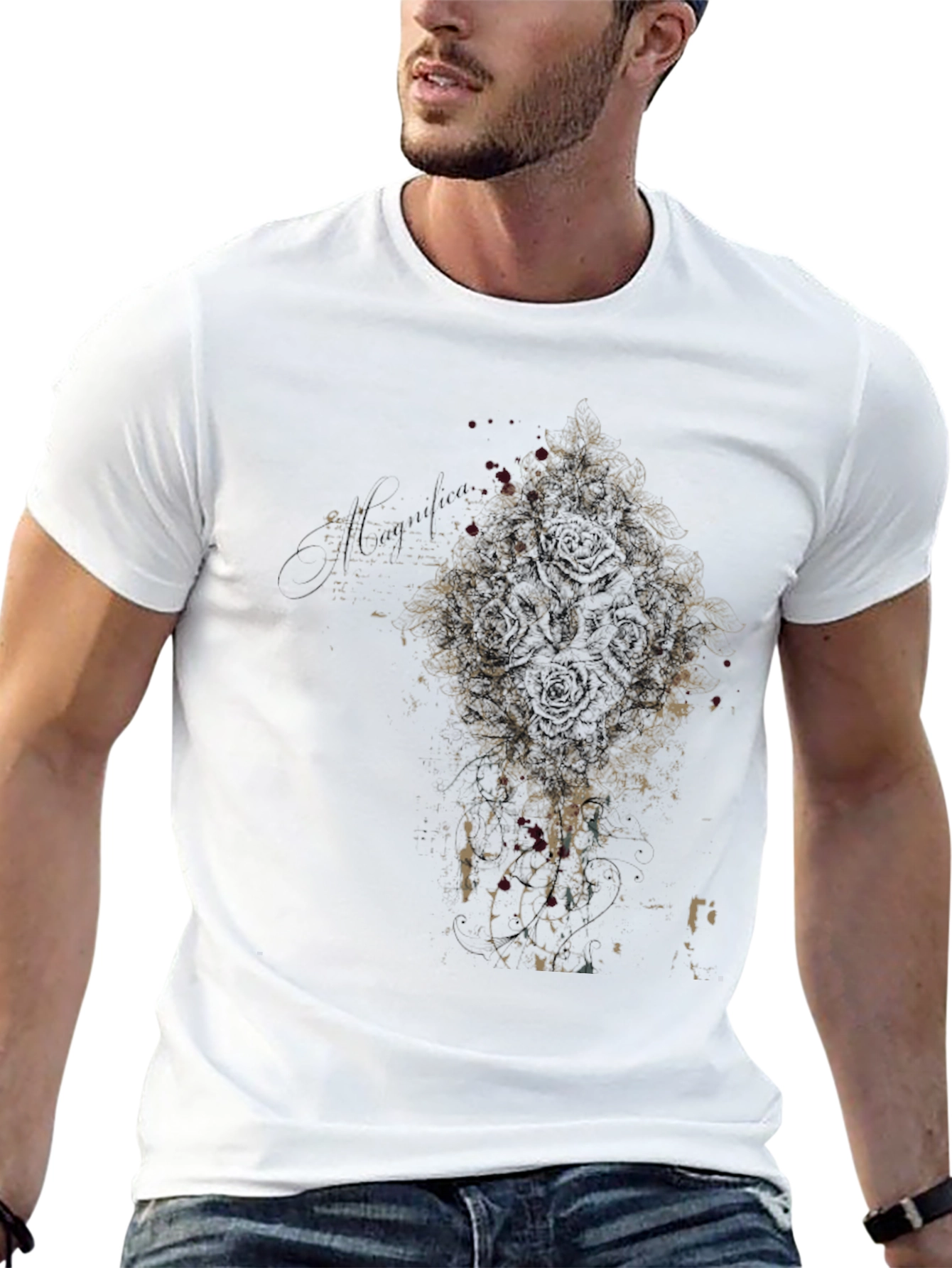 Black Men's Black Graphic Print Crew Neck Tee view 13