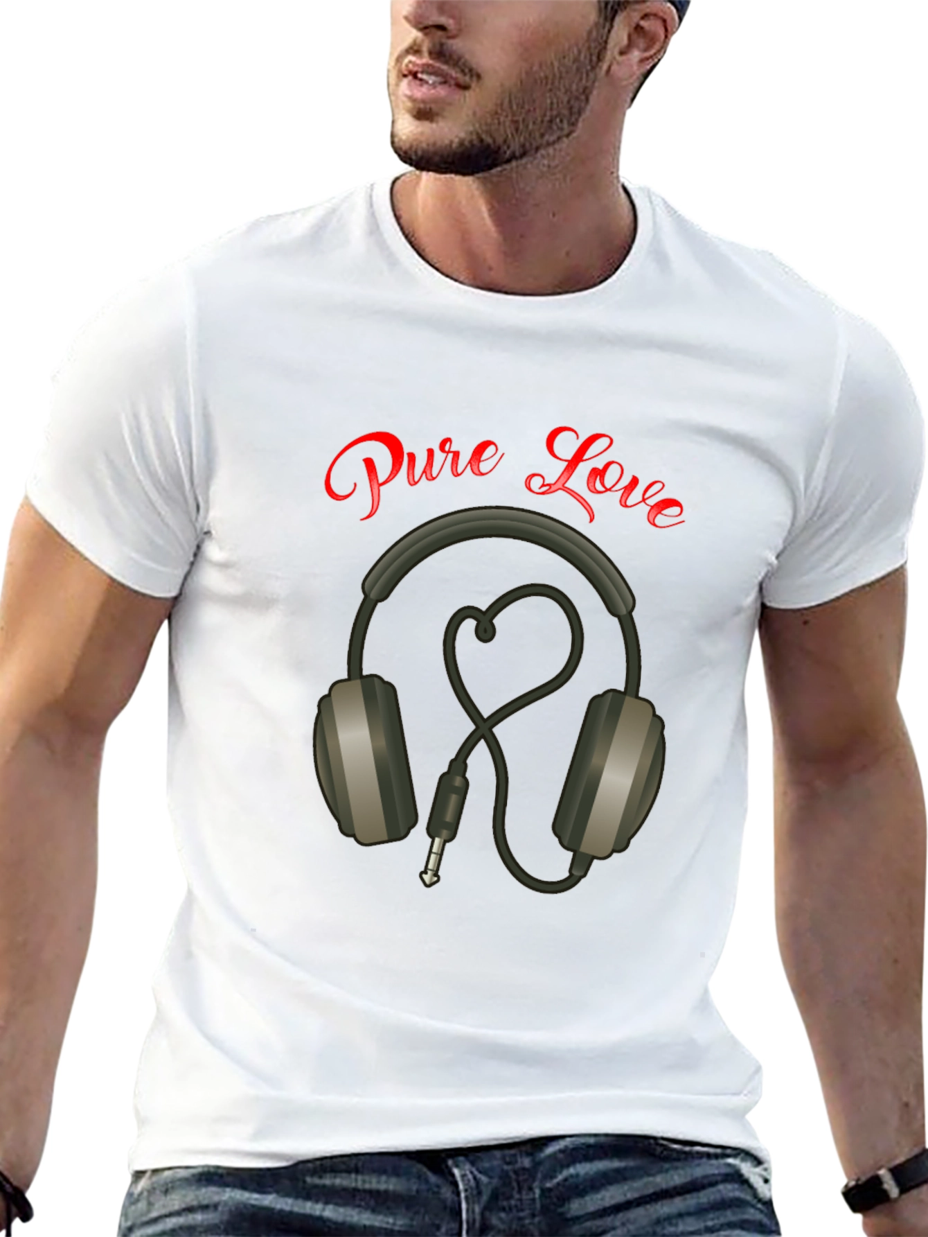 Black Pure Love Headphones Graphic Tee view 13