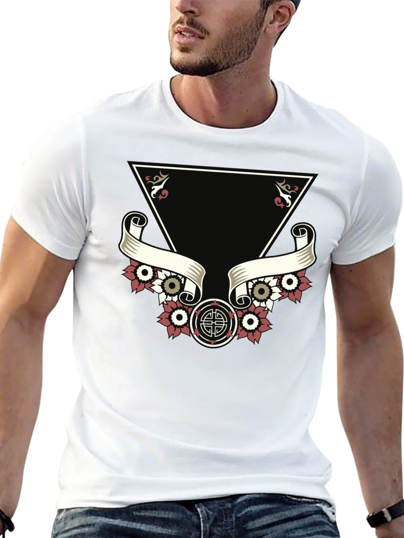 Black Stylish Black Tee with Unique Tattoo-Inspired Graphic view 13