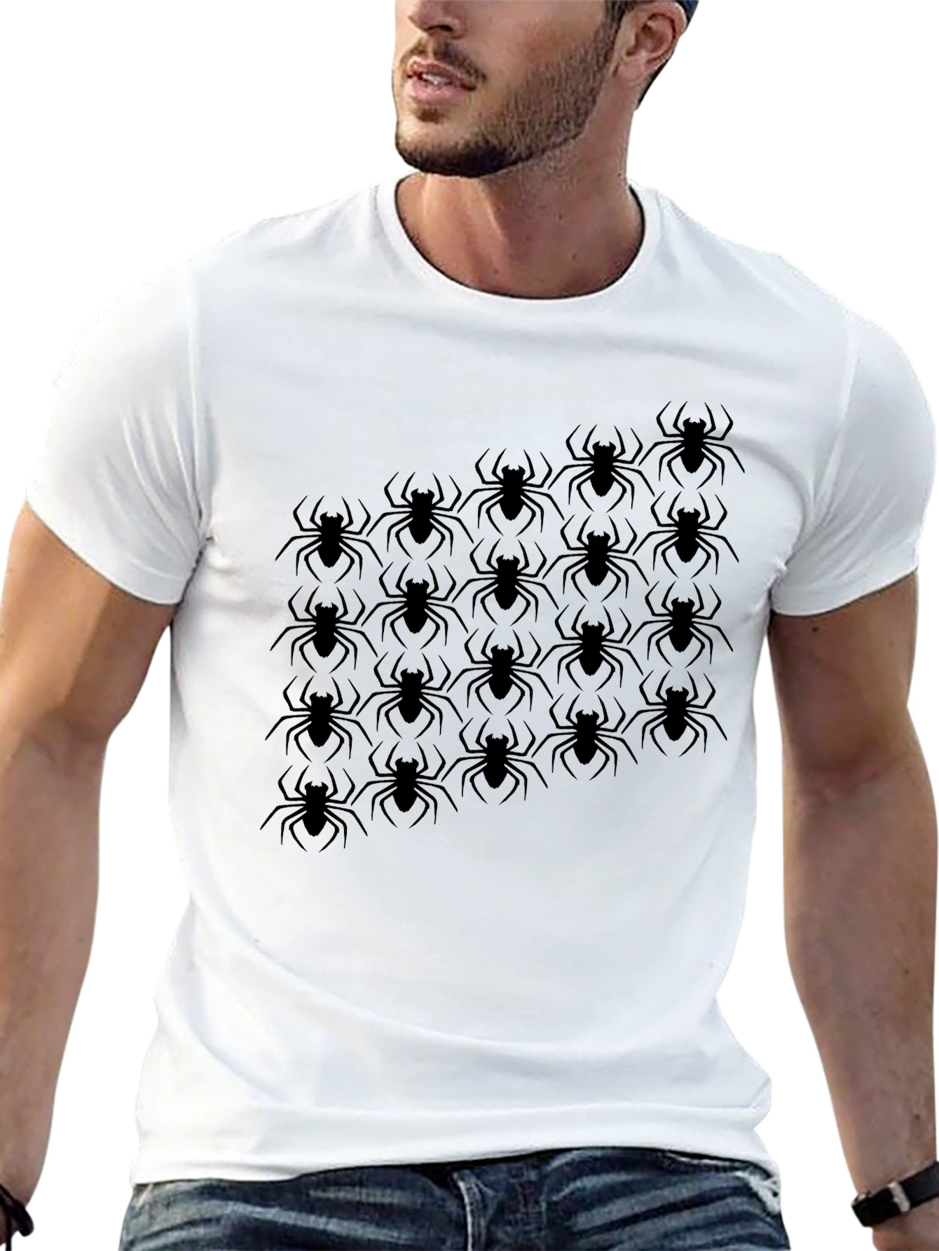 Black Spider Graphic Tee - Black Short Sleeve Cotton T-Shirt view 13