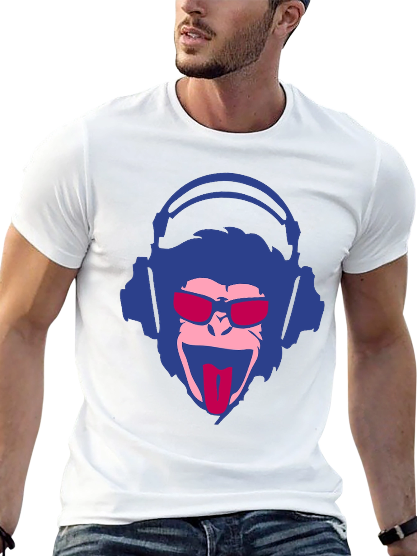 Black Cool Monkey Graphic Tee - Funny DJ Monkey T-Shirt view 13