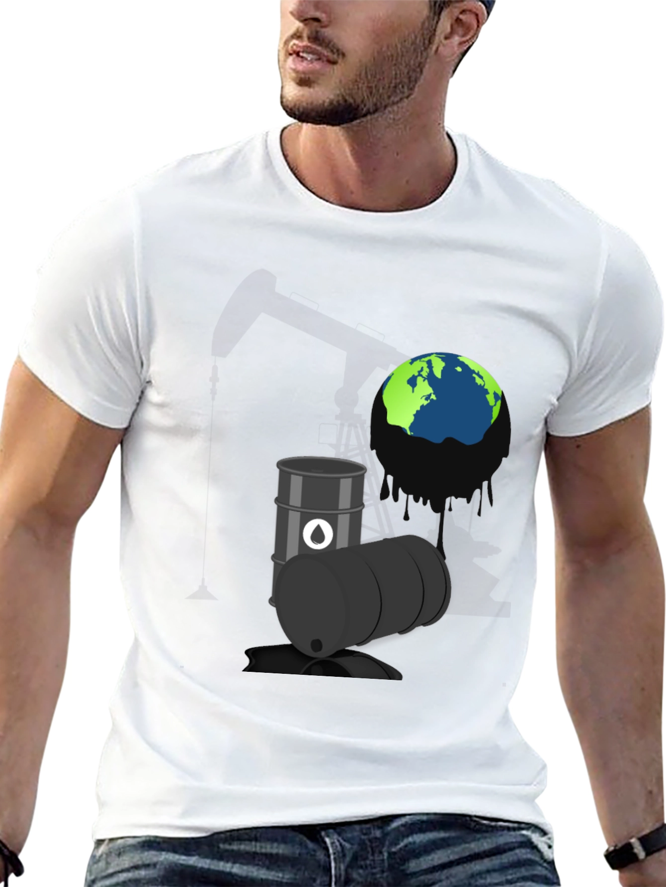 Black Eco-Awareness Graphic Tee - Oil & Earth Design view 13