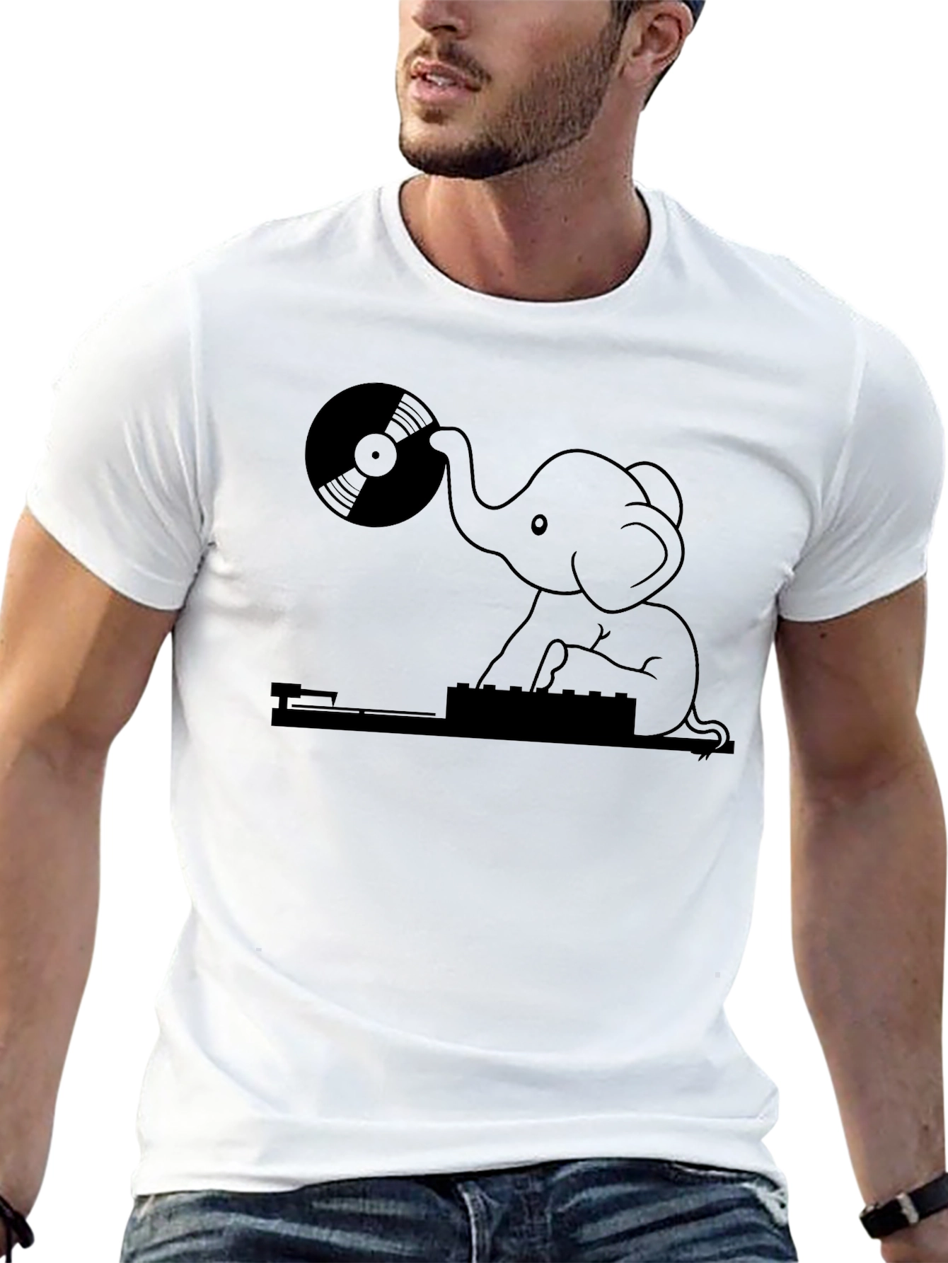 Black DJ Elephant Graphic Tee - Black Casual T-Shirt view 13