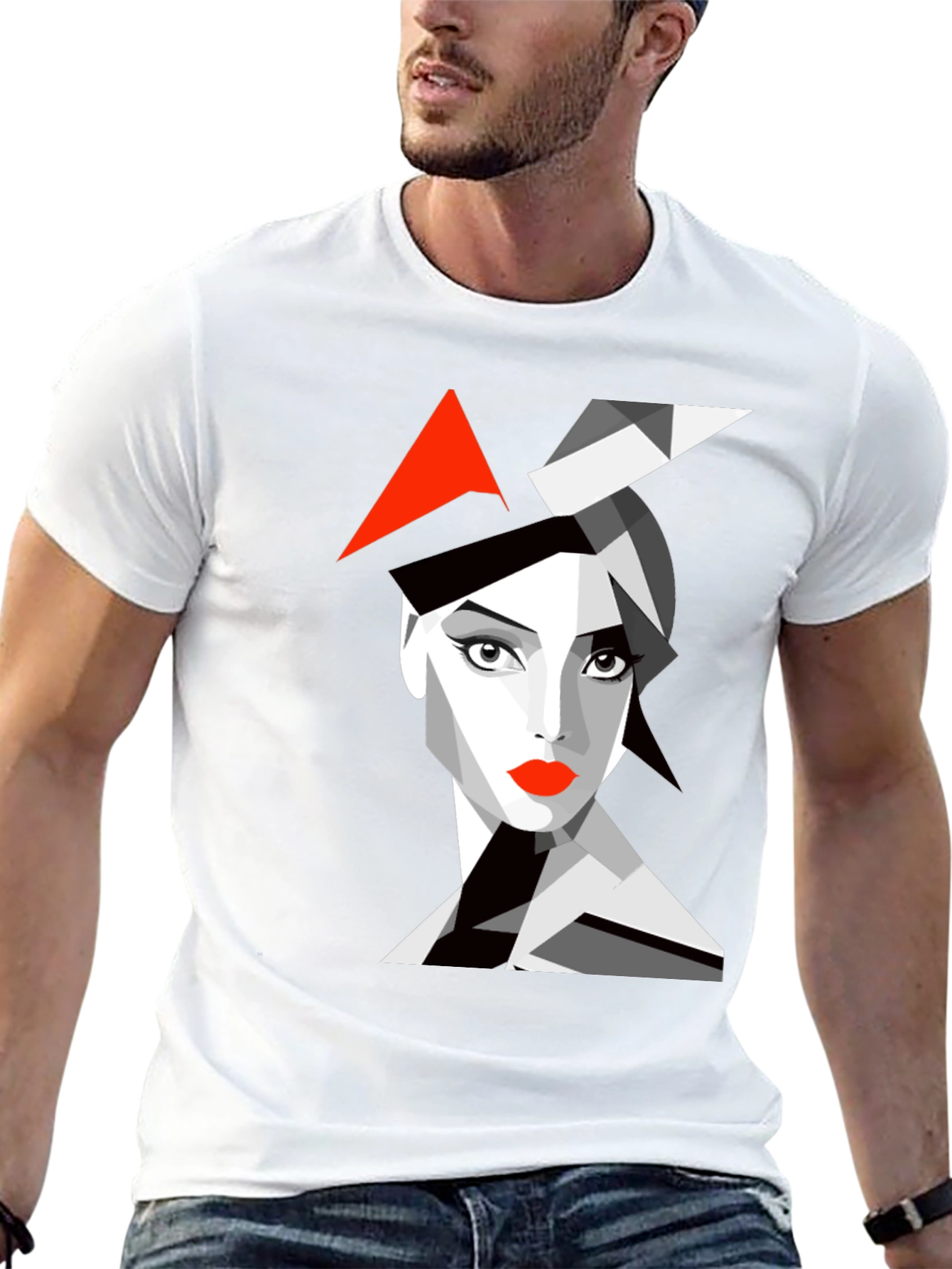 Black Abstract Woman Graphic Black T-Shirt view 13