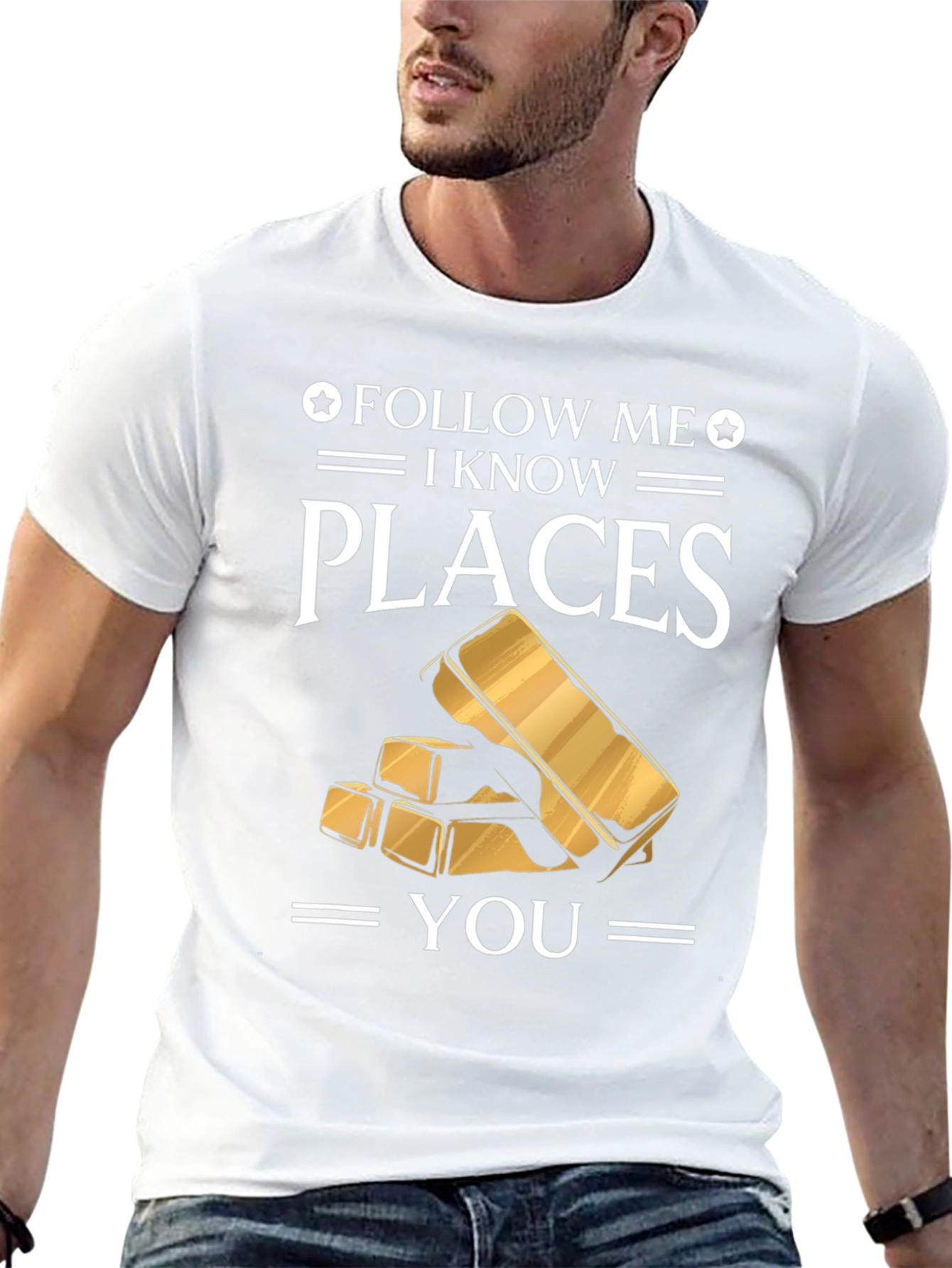 Black Follow Me I Know Places Gold Bar T-Shirt view 13