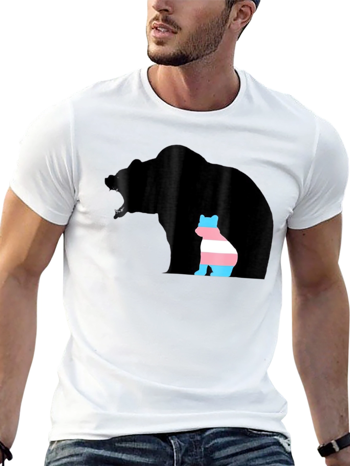 Black Transgender Pride Bear Graphic T-Shirt view 13