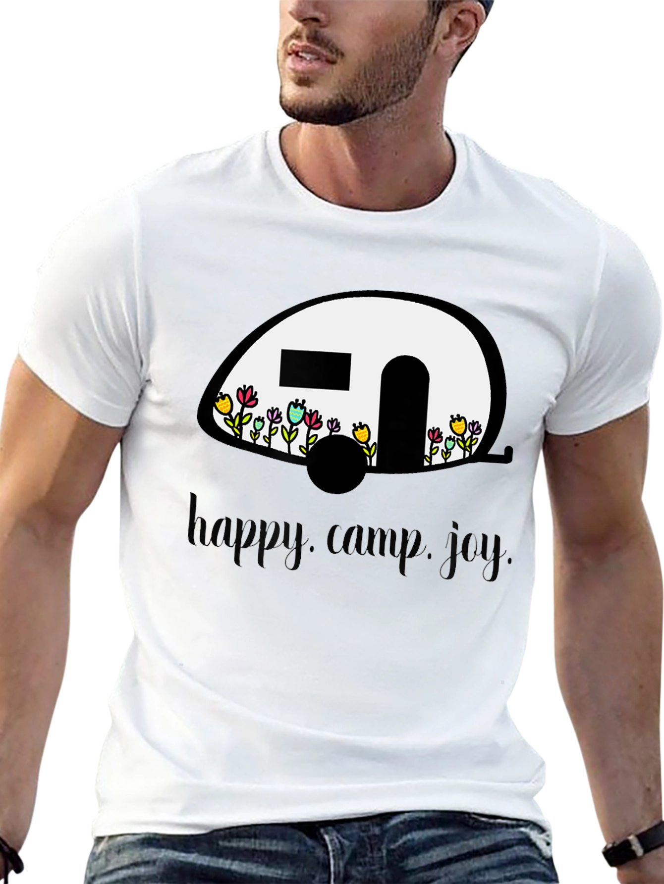 Black Happy Camper T-Shirt - Floral RV Design view 13