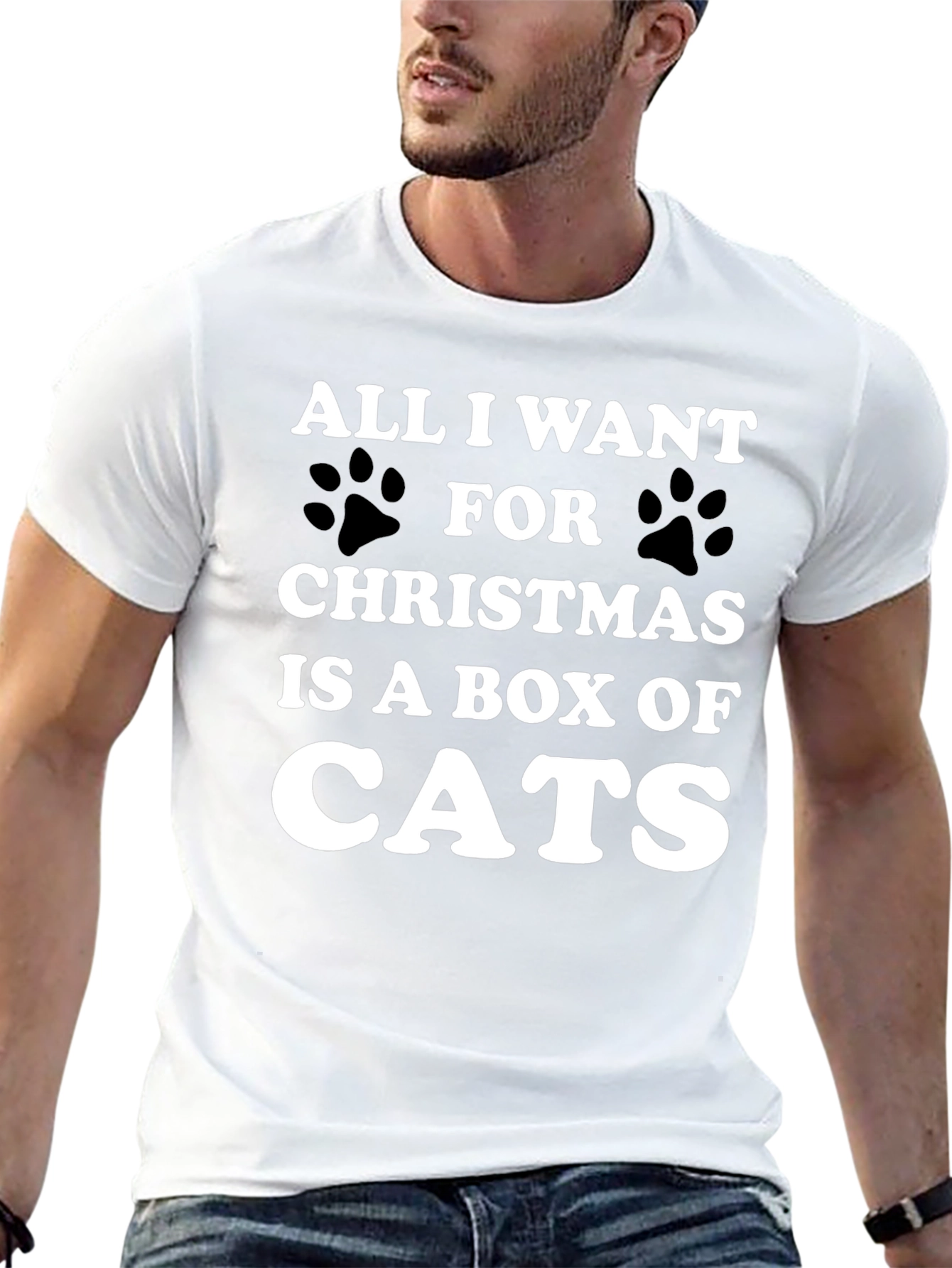 Black Funny Christmas Cat T-Shirt - Box of Cats Wish view 13