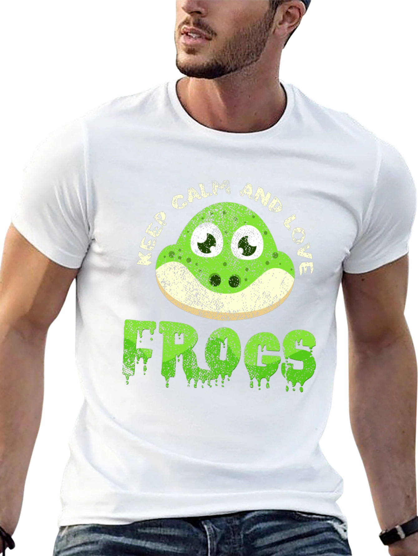 Black Keep Calm and Love Frogs Funny T-Shirt view 13