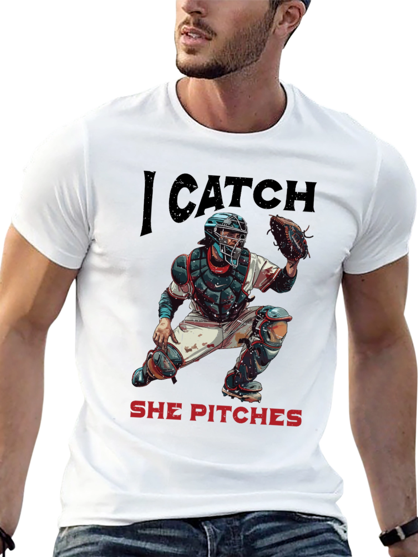 Black I Catch She Pitches Baseball T-Shirt view 13