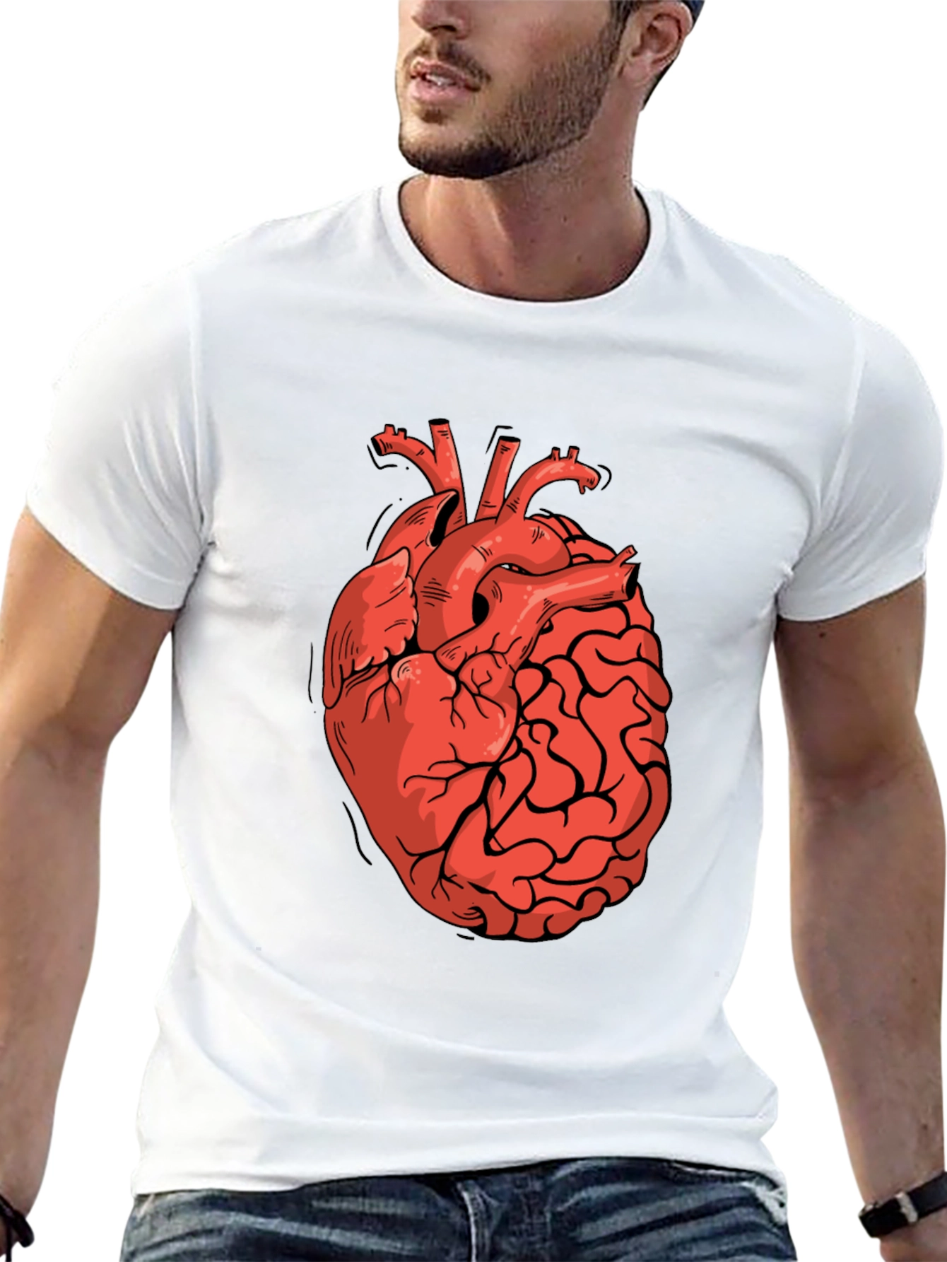 Black Heart-Brain Graphic Tee - Stylish Black T-Shirt view 13