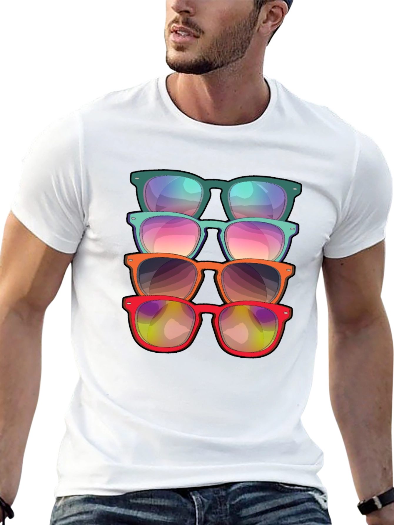 Black Sunglasses Stack Graphic Tee - Cool Casual Style view 13