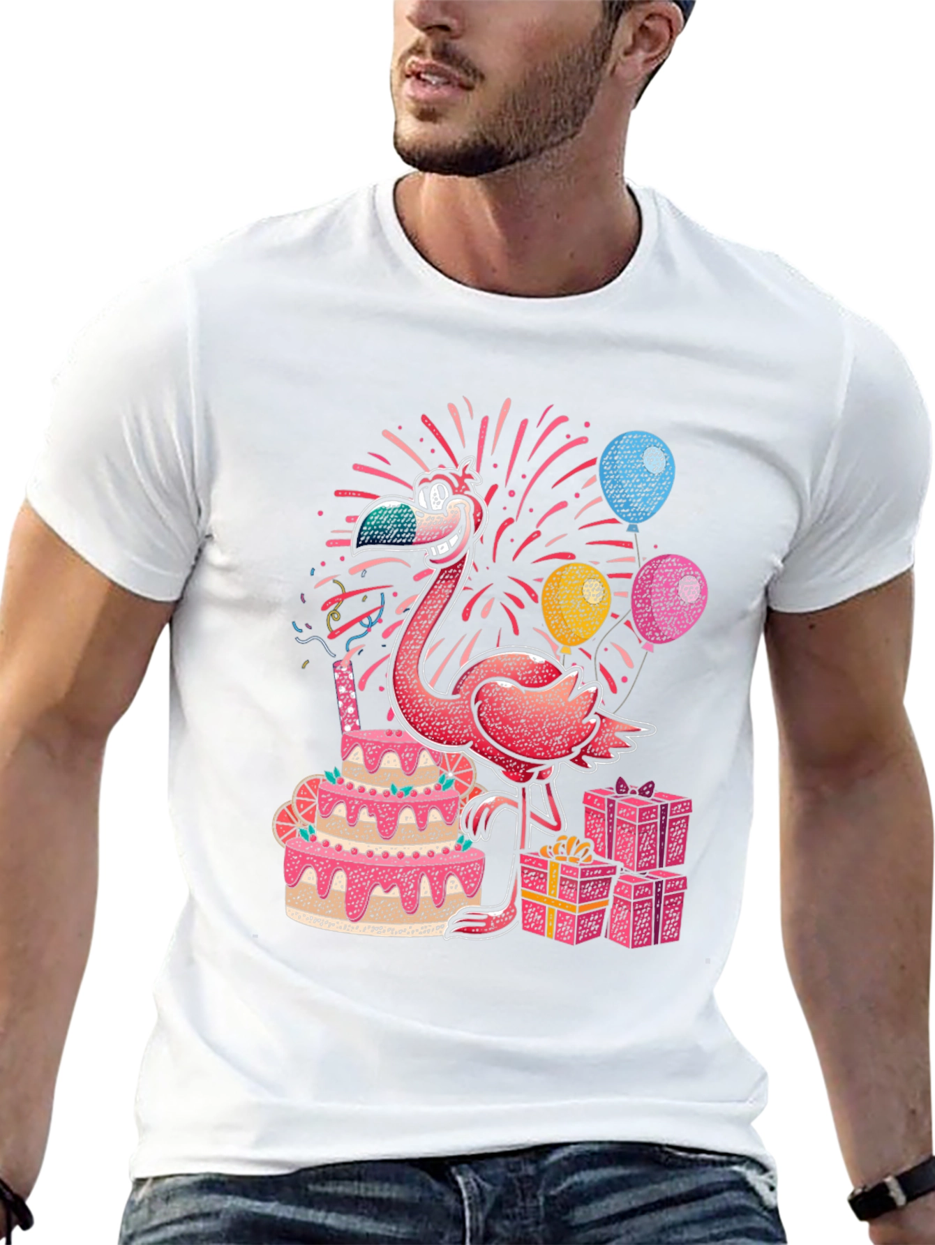 Black Flamingo Birthday Party T-Shirt view 13