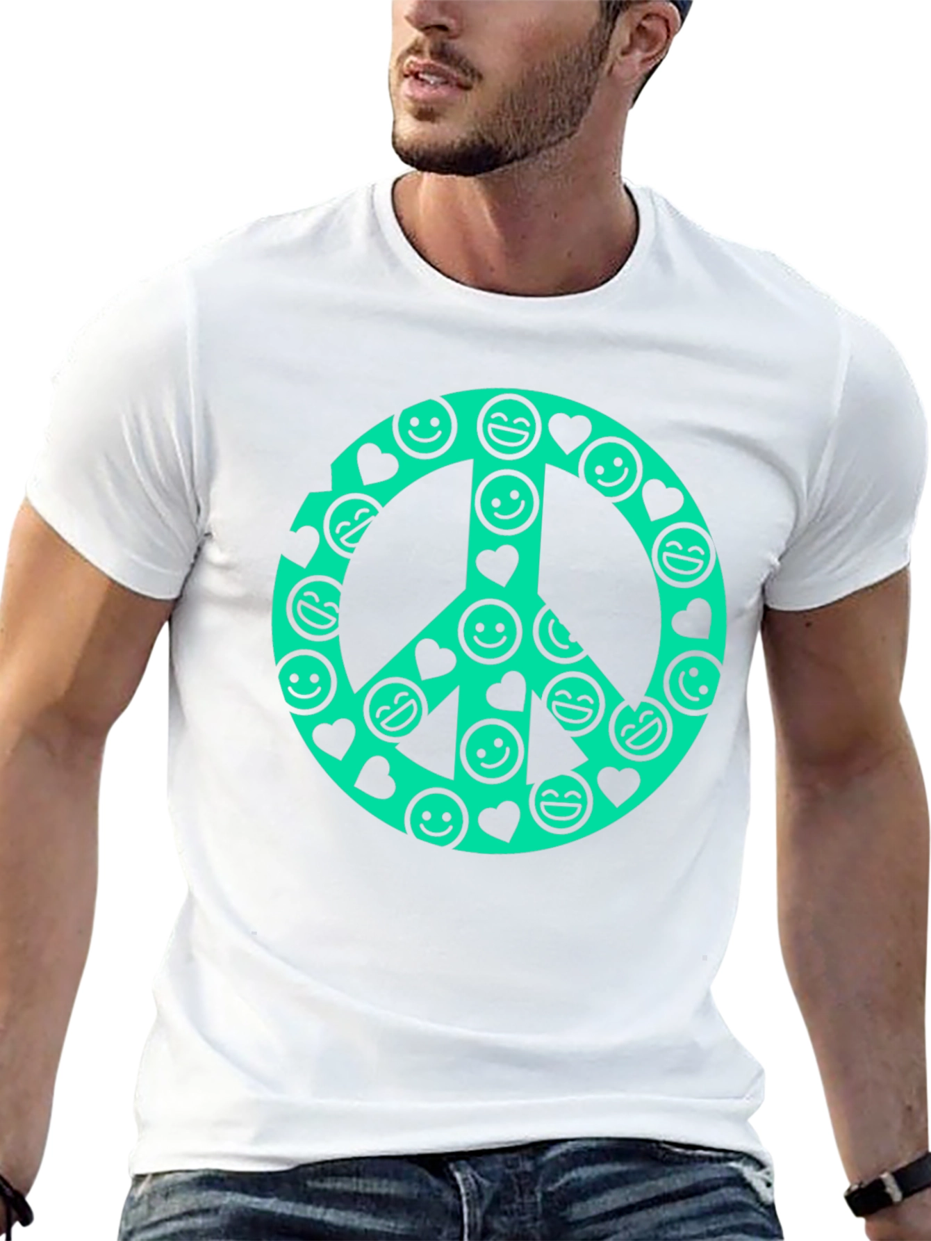 Black Peace Sign Smiley Face Graphic T-Shirt view 13
