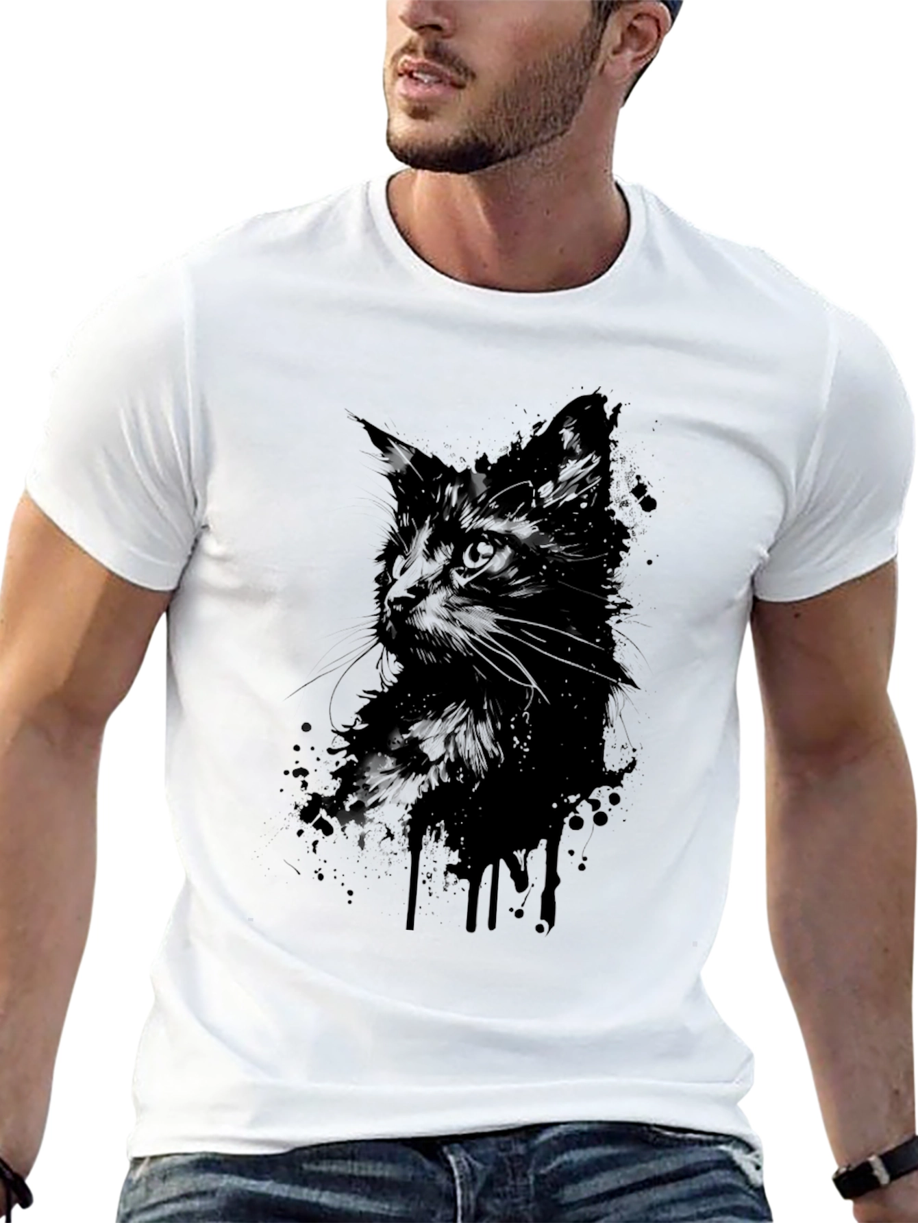 Black Black Cat Silhouette Graphic T-Shirt - Mens view 13