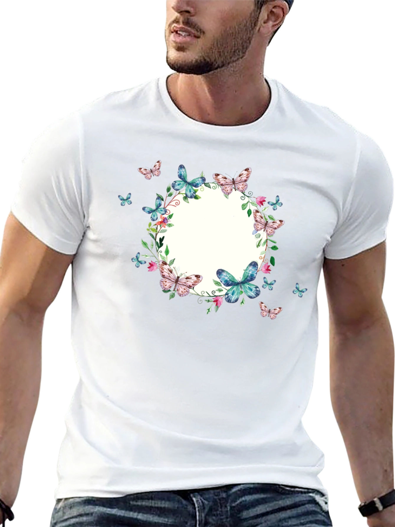 Black Butterfly Wreath Graphic Black T-Shirt view 13
