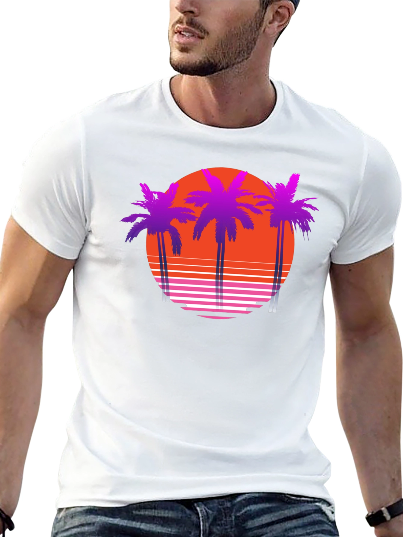 Black Retro Sunset Palm Tree T-Shirt view 13