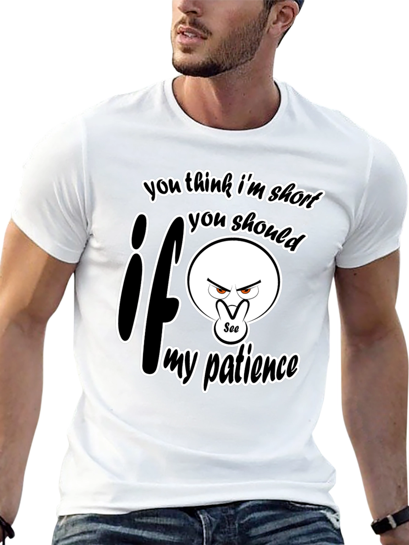 Black Funny "Short Patience" Graphic T-Shirt view 13
