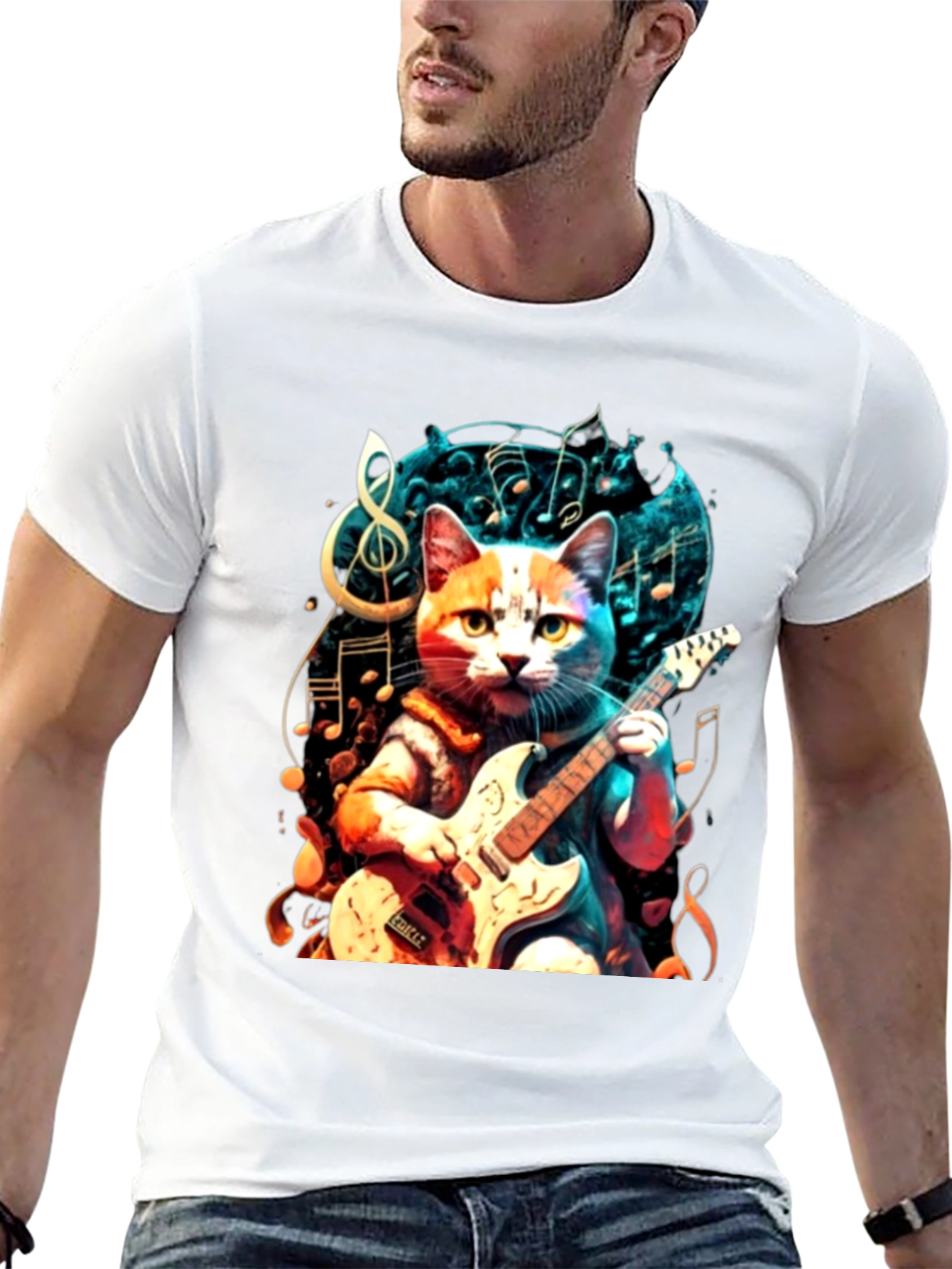 Black Cat Playing Guitar Graphic Tee view 13