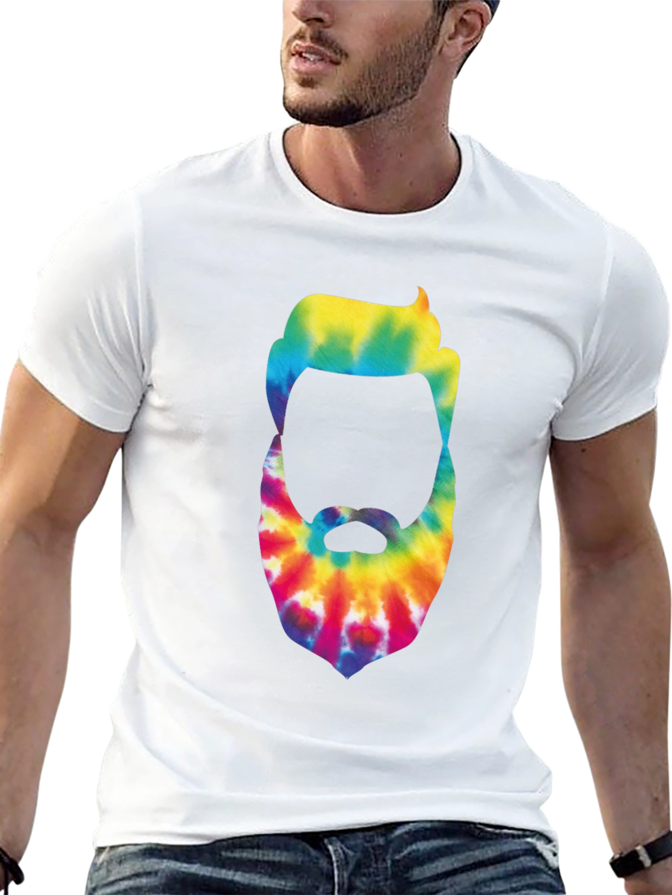 Black Tie-Dye Beard Graphic Black T-Shirt view 13