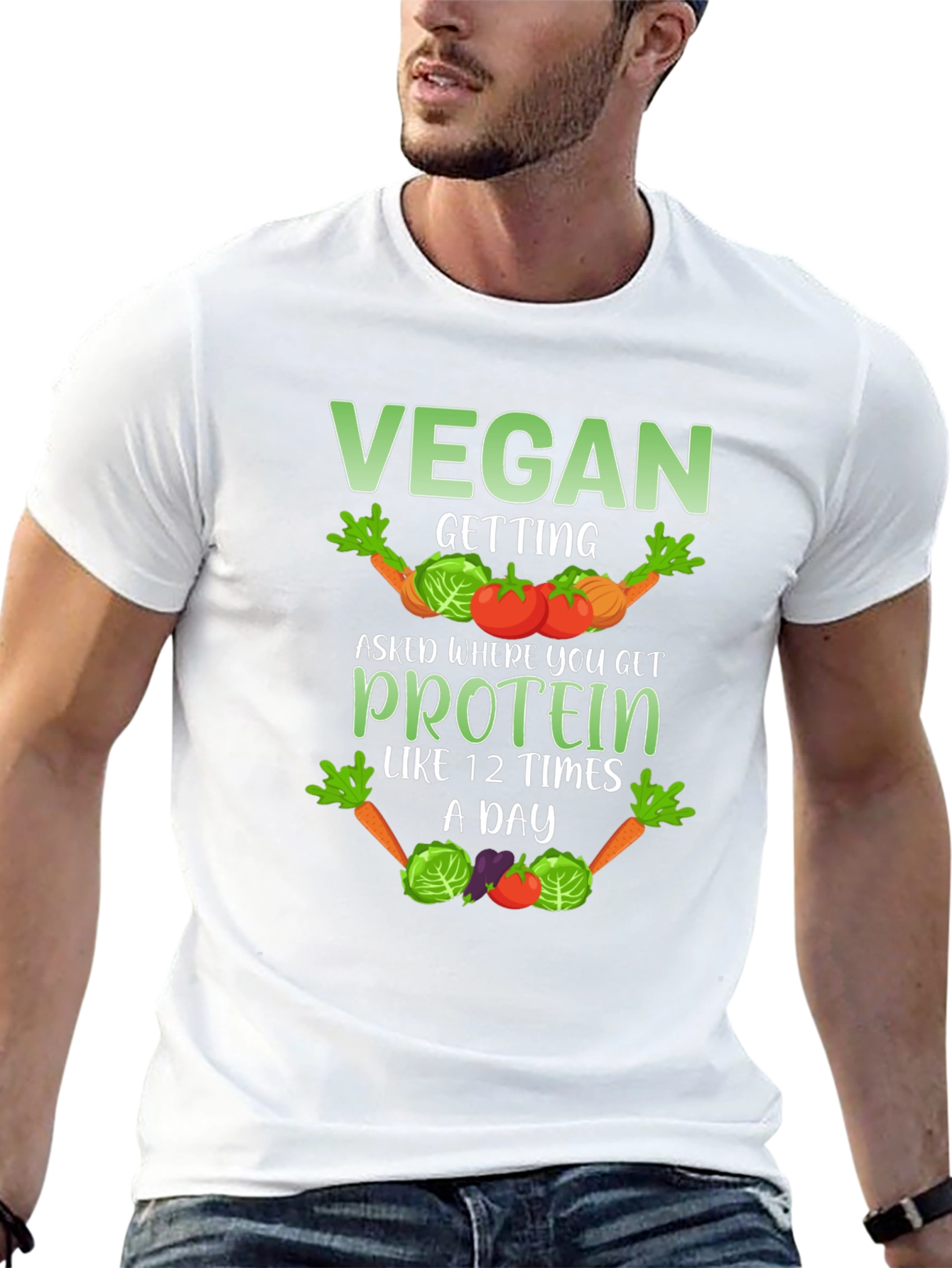 Black Vegan Protein Funny T-Shirt view 13