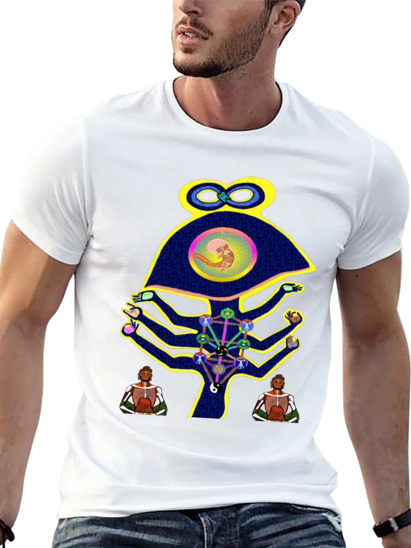 Black Unique Graphic Print Men's Black T-Shirt view 13