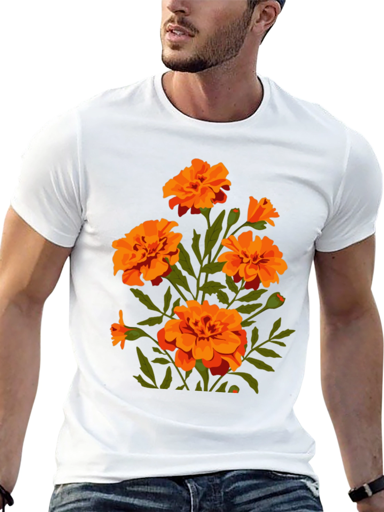 Black Black T-Shirt with Orange Flower Graphic Print view 13