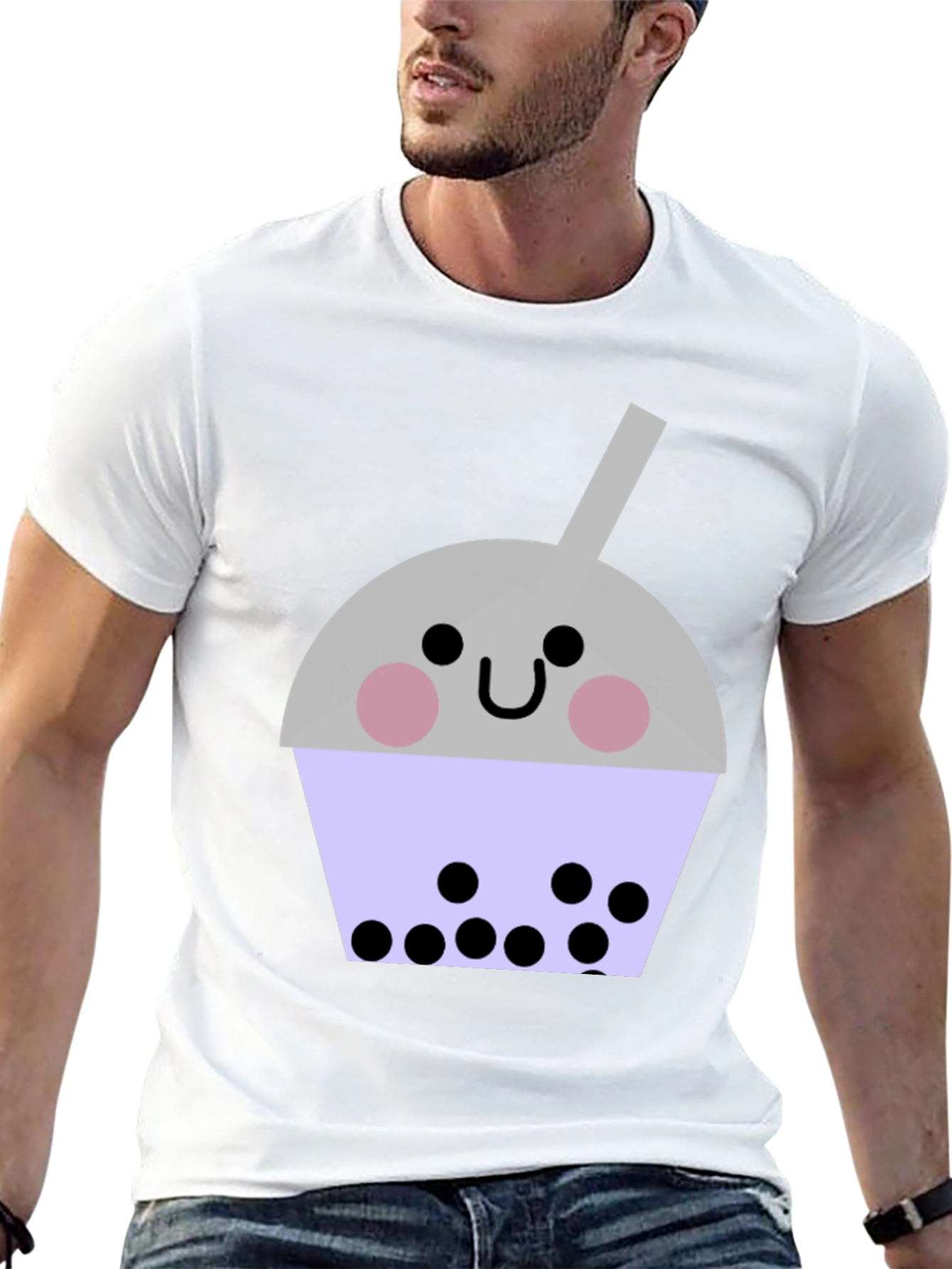 Black Cute Bubble Tea Graphic T-Shirt - Unisex Black Tee view 13