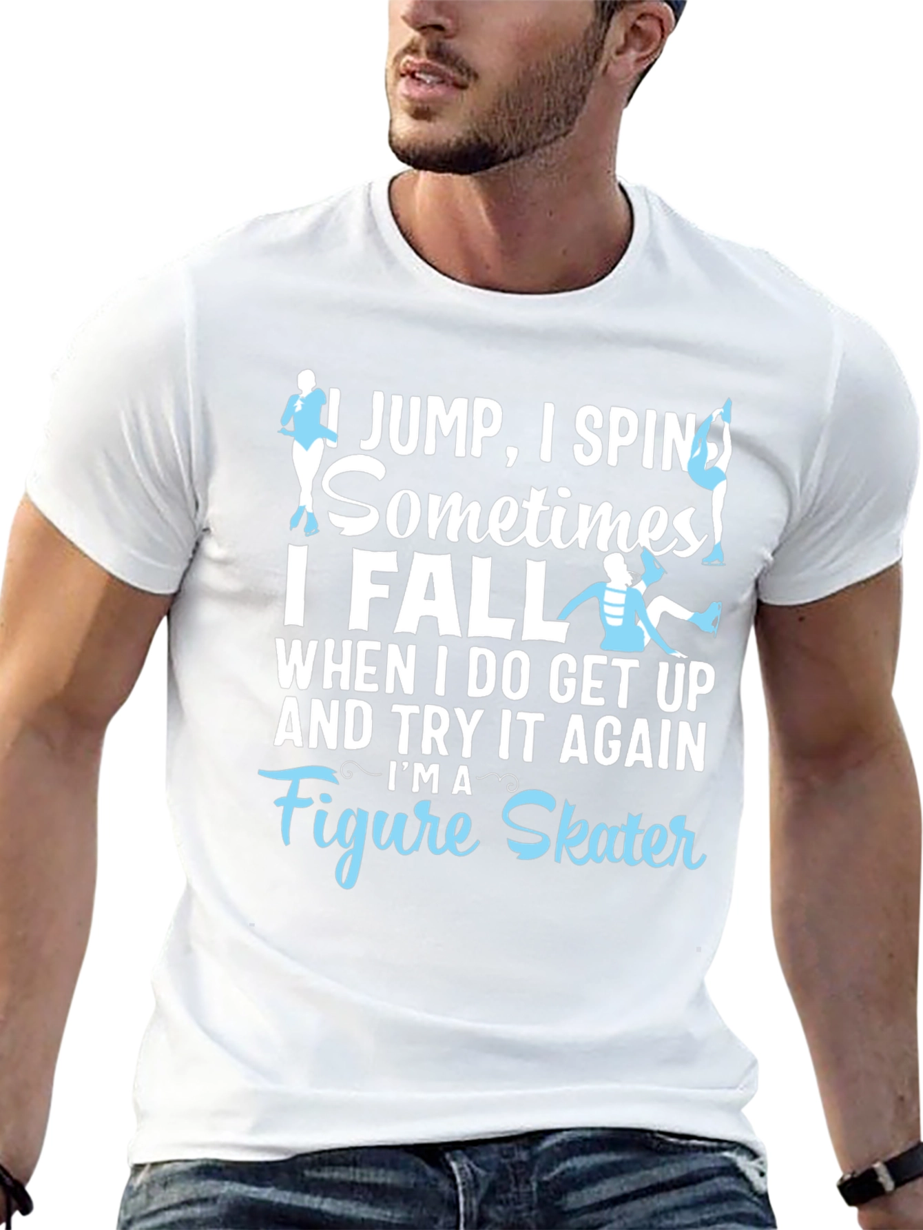 Black Figure Skater T-Shirt: I Jump, I Spin, I Fall - Funny Ice Skating Tee view 13