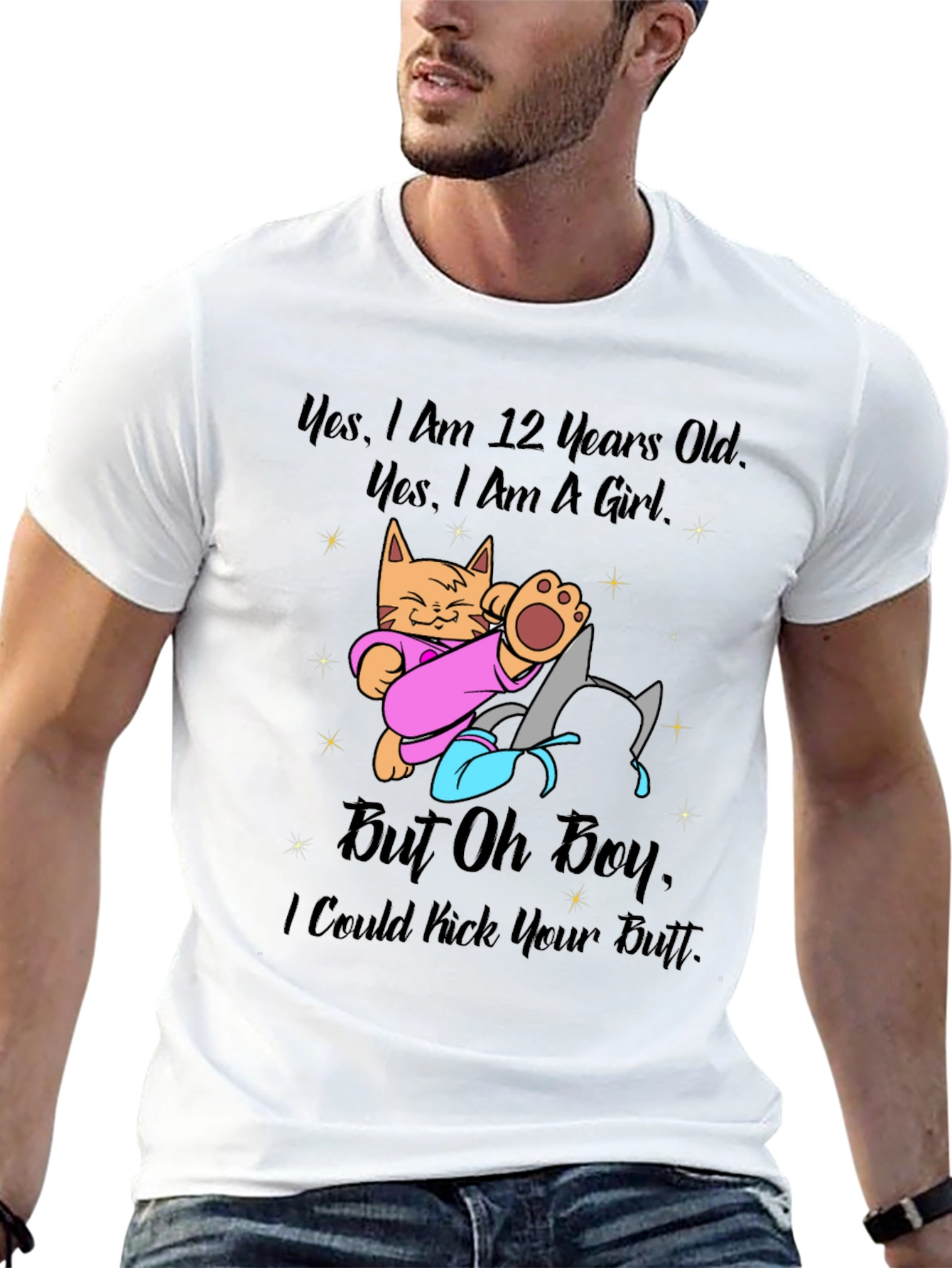 Black Funny Cat T-Shirt: 12 Years Old But Can Kick Your Butt view 13