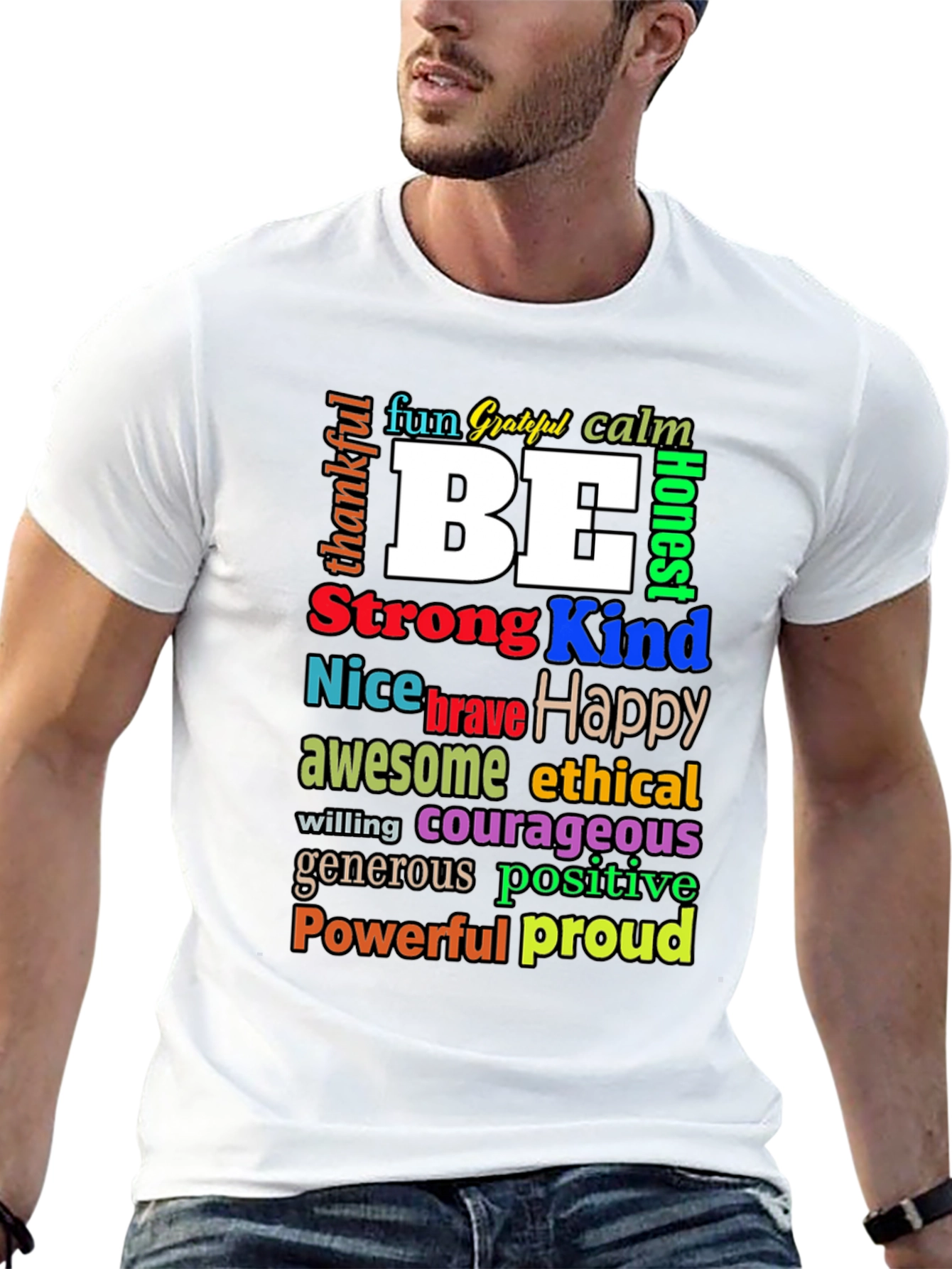 Black Inspirational Word Art T-Shirt - Be Kind, Happy, Strong view 13