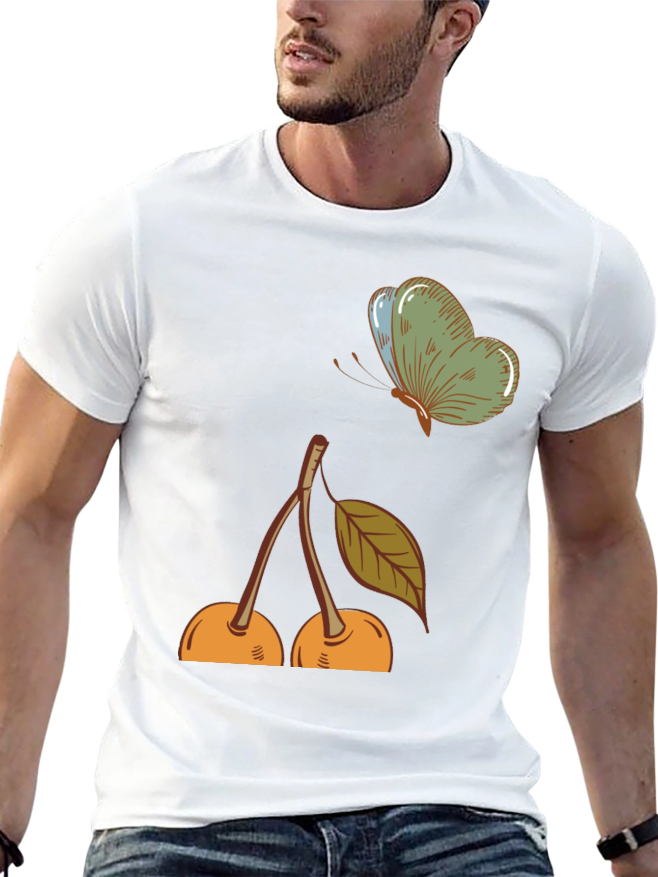 Black Cherry & Butterfly Graphic Tee - Black Casual T-Shirt view 13