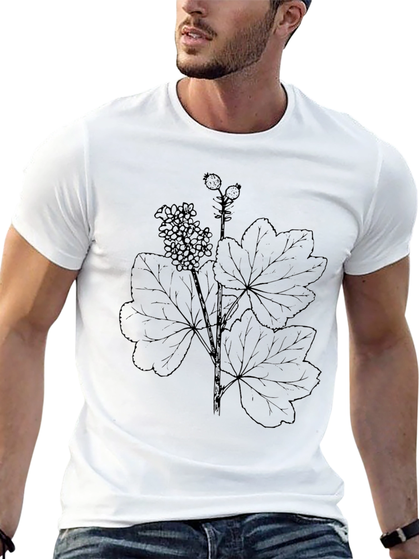 Black Botanical Print Black T-Shirt - Nature Inspired Tee view 13