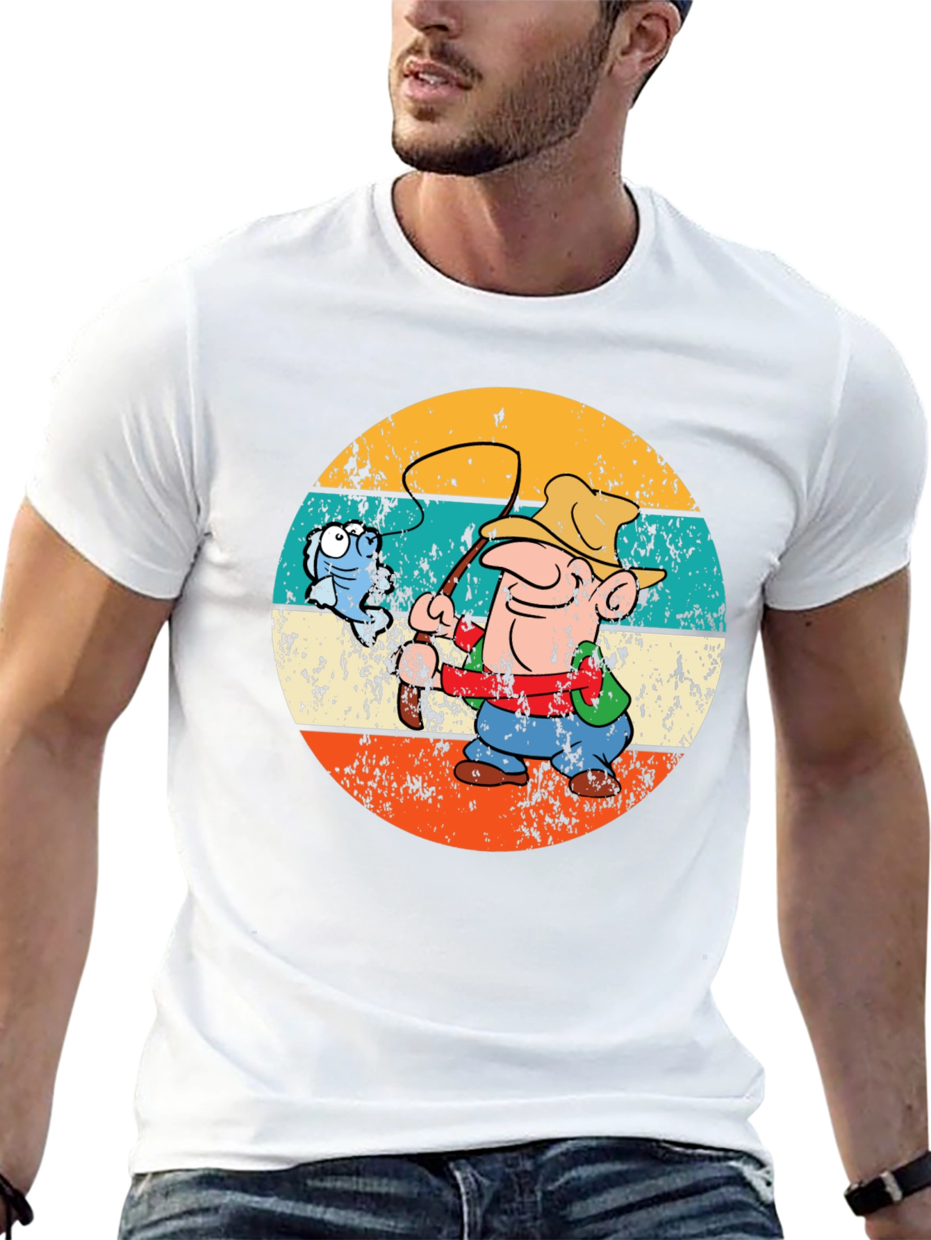 Black Retro Fishing Cartoon T-Shirt view 13