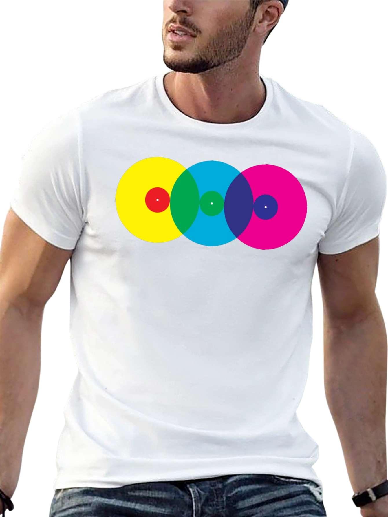 Black Retro Circles T-Shirt - Vivid Colors, Modern Fit view 13