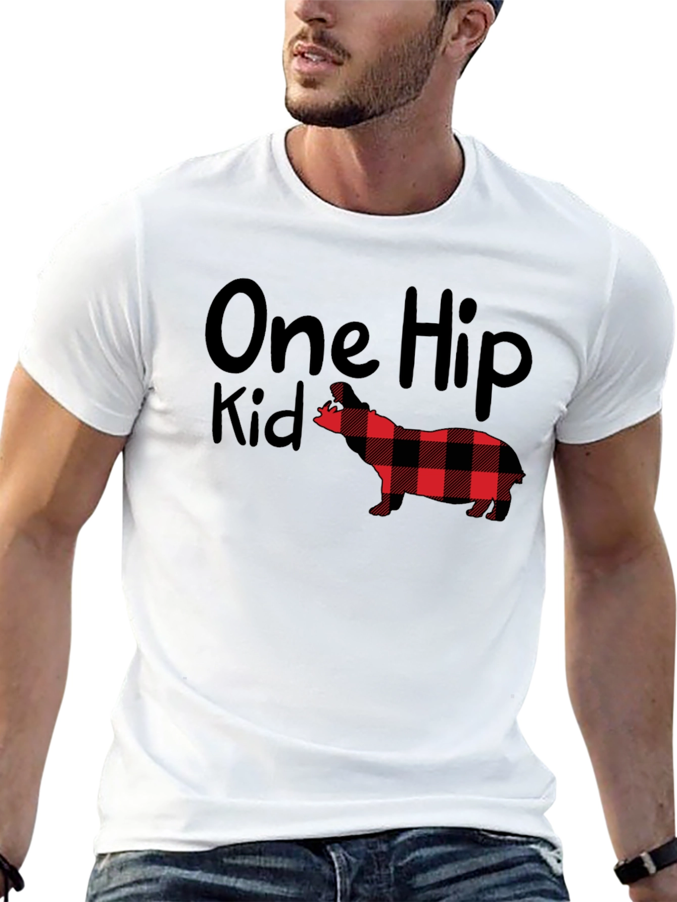 Black One Hip Kid Buffalo Plaid Dog T-Shirt view 13