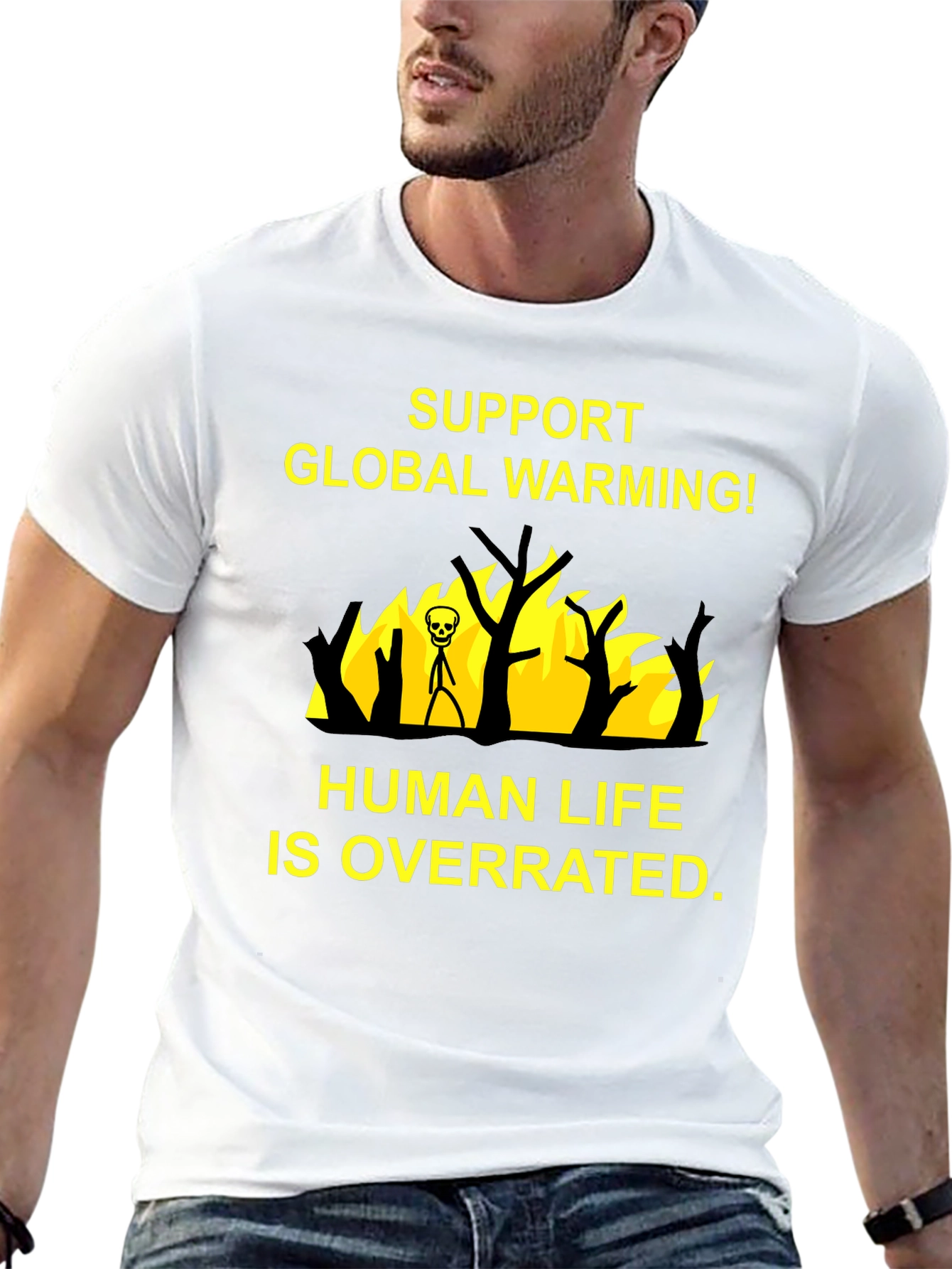 Black Support Global Warming T-Shirt - Human Life is Overrated view 13