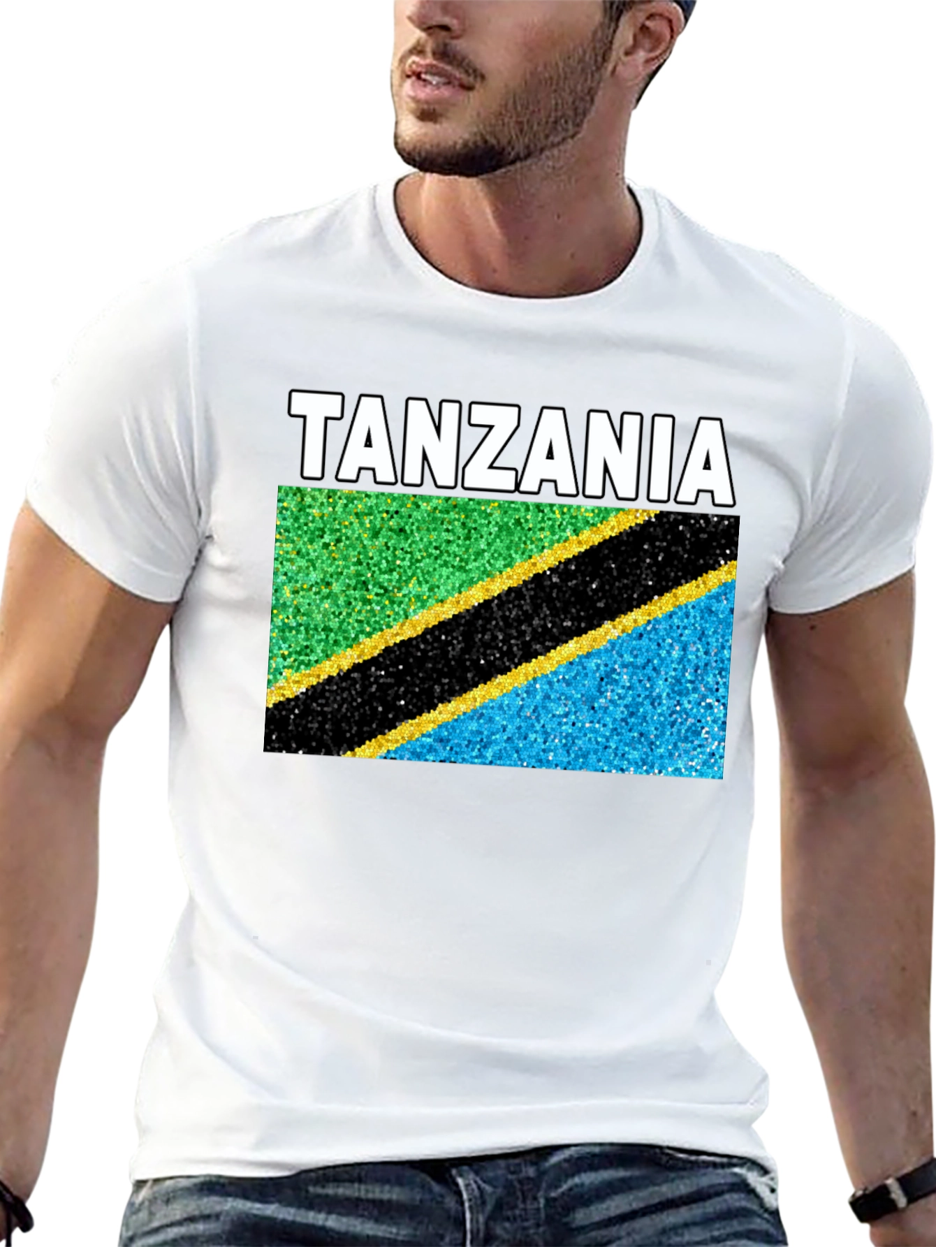 Black Tanzania Flag T-Shirt - Black Crew Neck Tee view 13