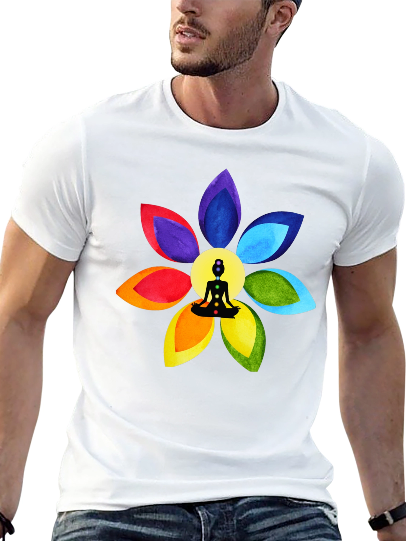 Black Chakra Flower Meditation T-Shirt - Spiritual Design view 13