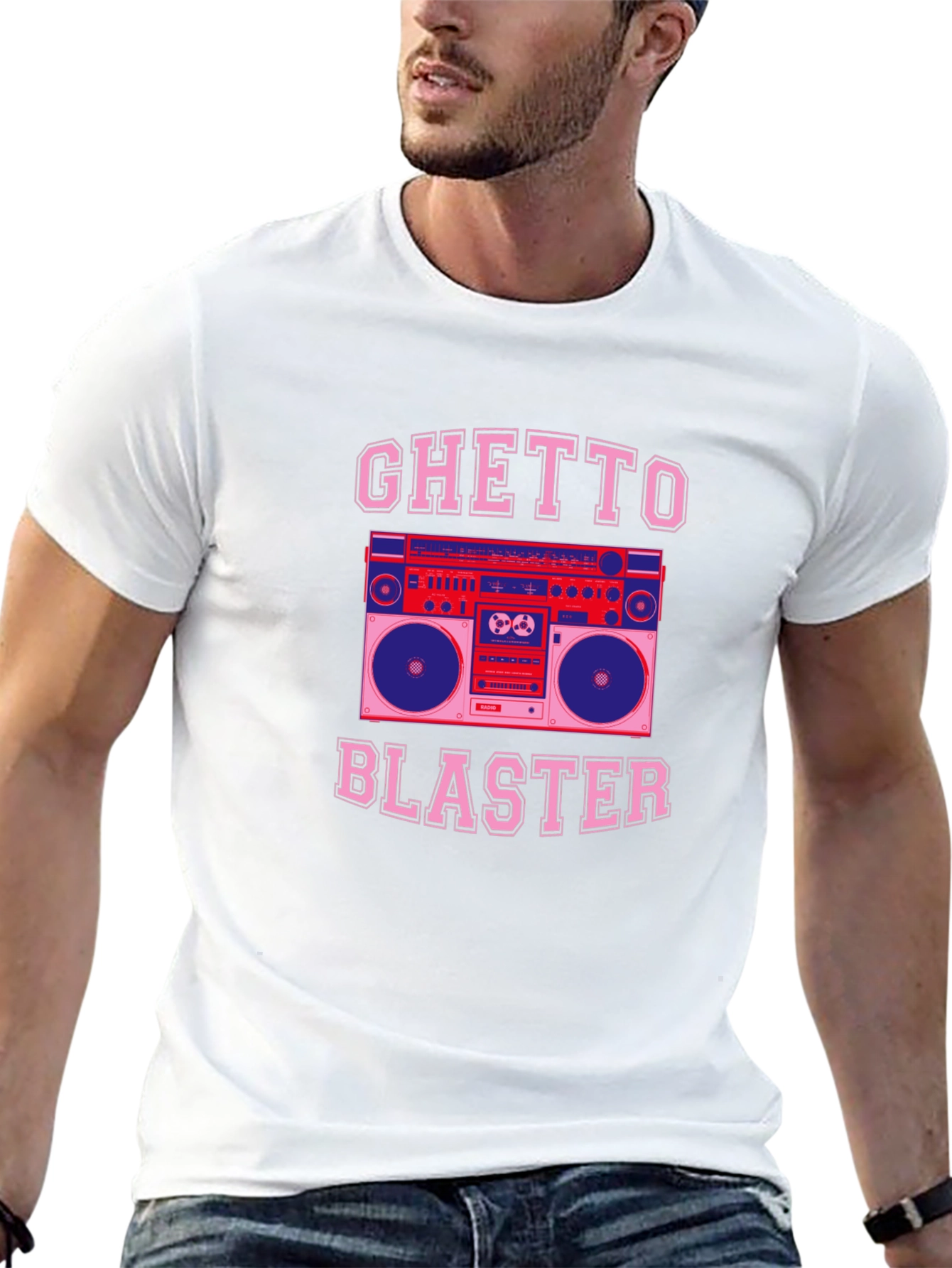 Black Ghetto Blaster Retro Boombox Graphic T-Shirt view 13