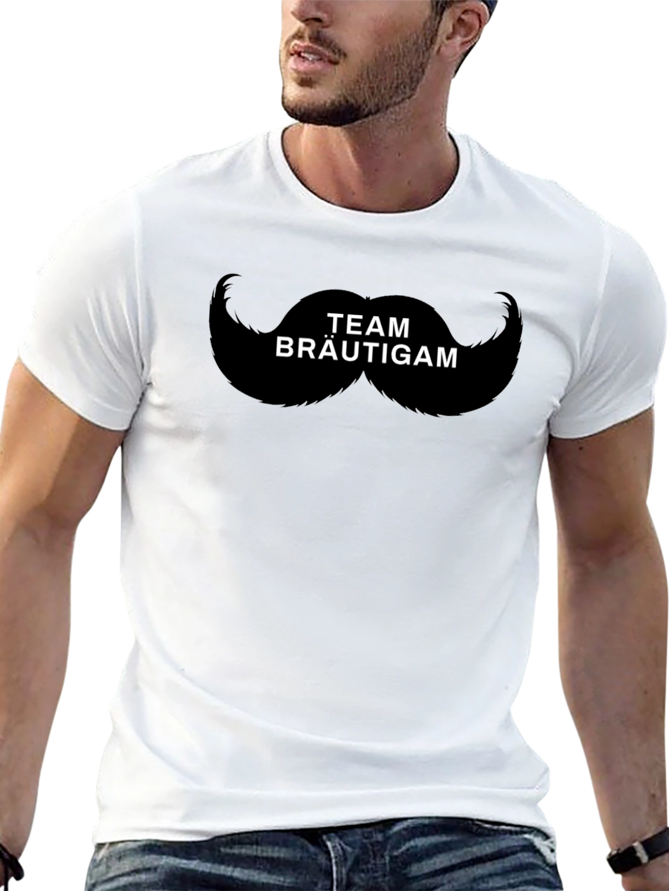 Black Team Bräutigam Mustache Graphic T-Shirt view 13