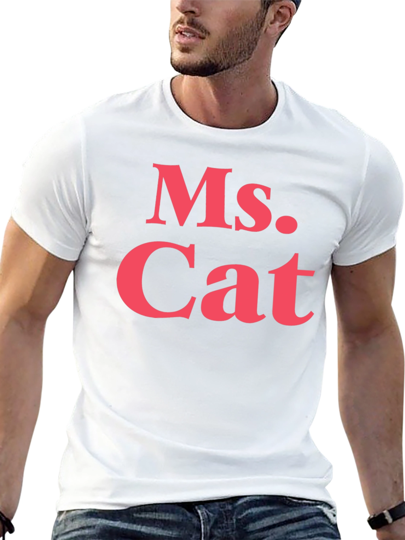 Black Ms. Cat T-Shirt - Bold Pink Text on Black view 13