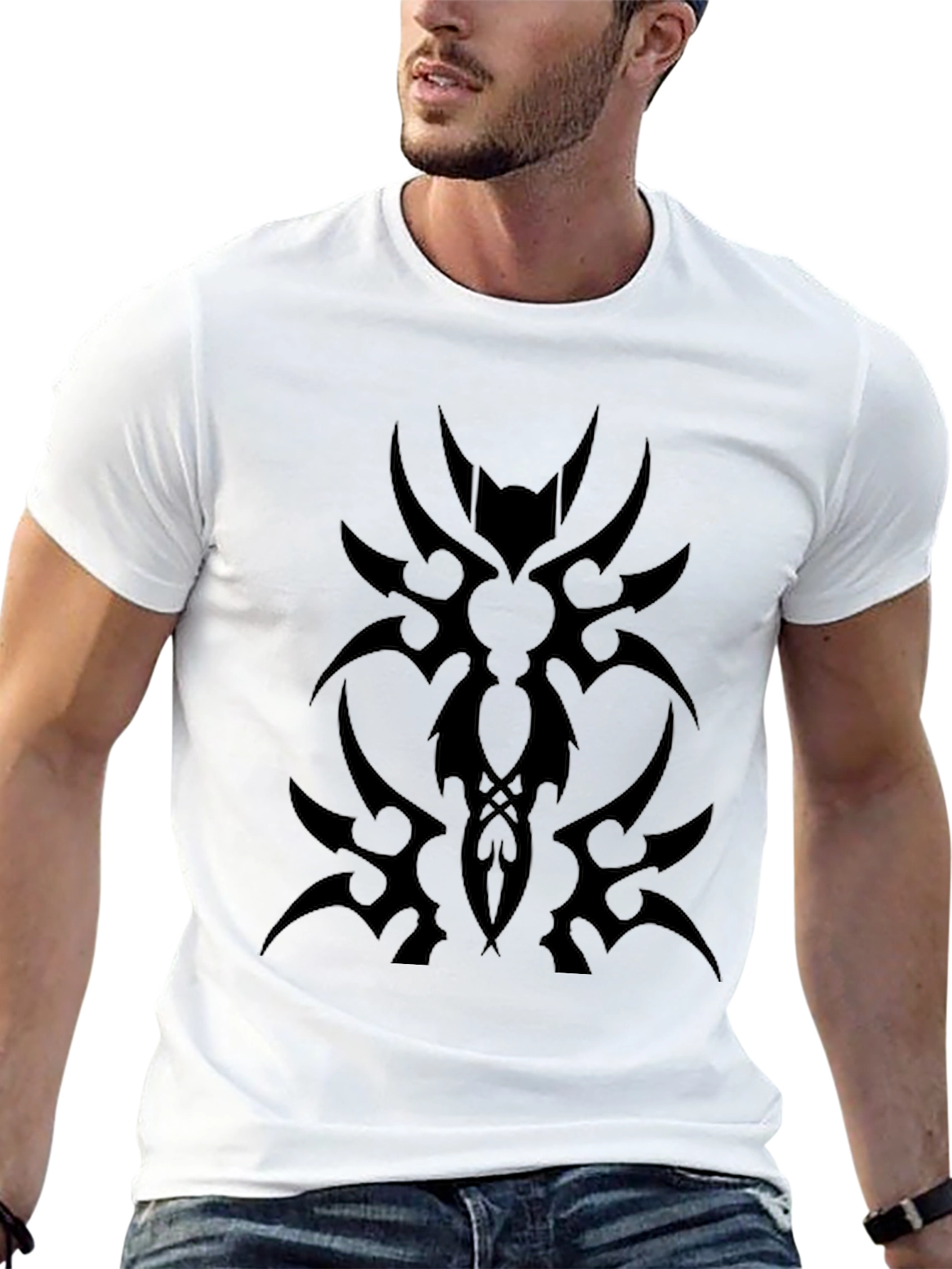 Black Tribal Design Black T-Shirt view 13