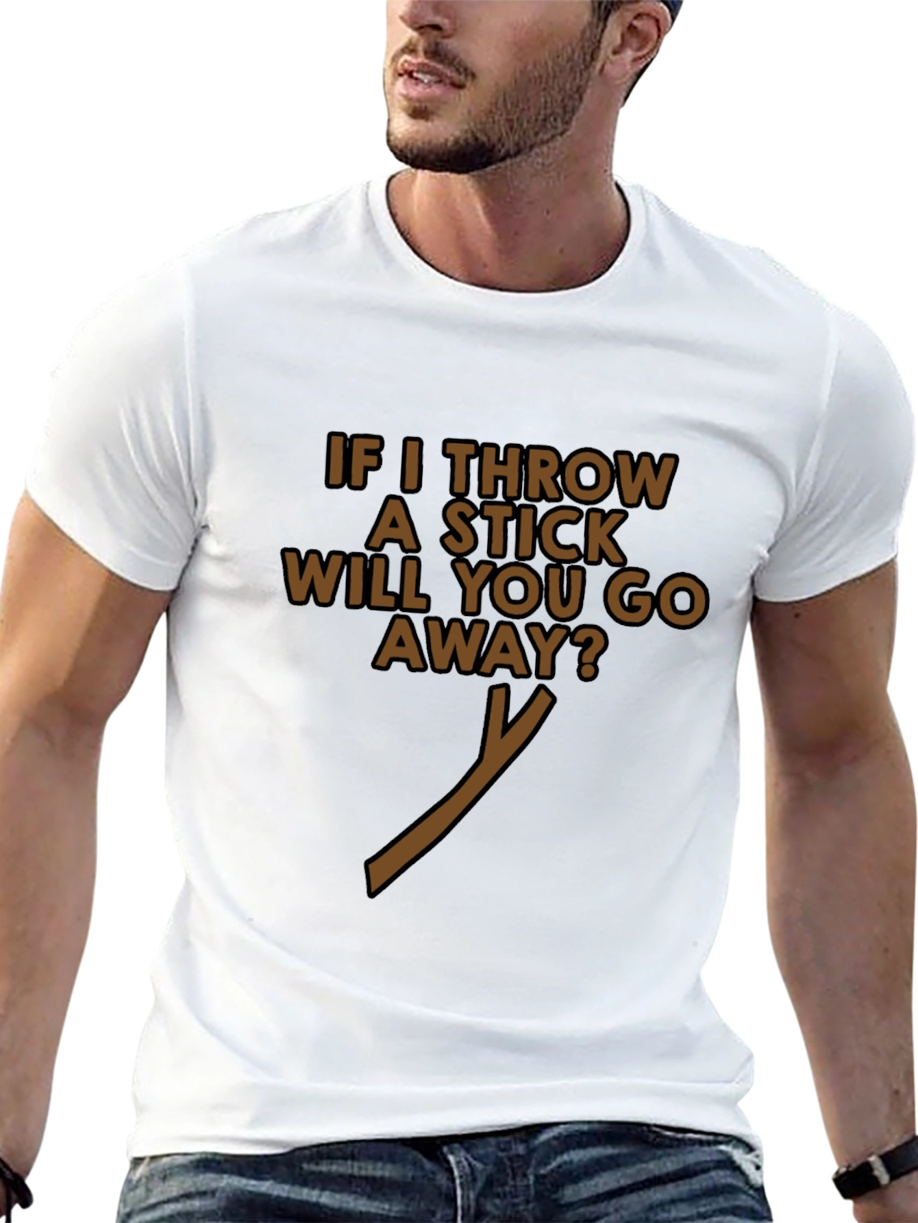 Black Funny 'If I Throw A Stick' Black T-Shirt view 13